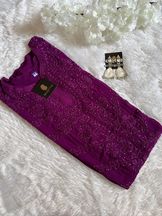 Purple  - Premium Viscose Kurti with Mukaish