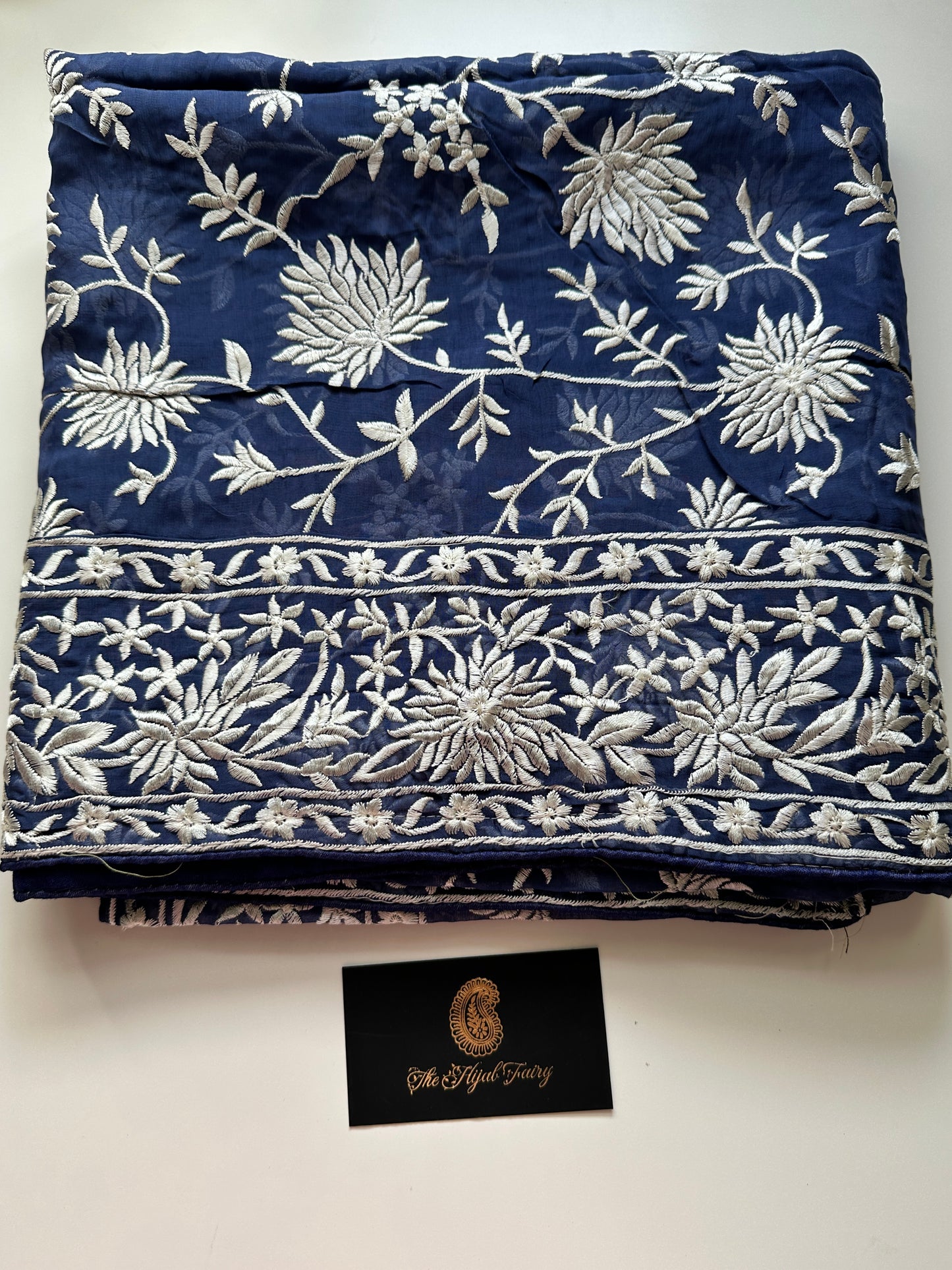 Parsi Gara Heavy Border Dupatta - Cornflower Blue