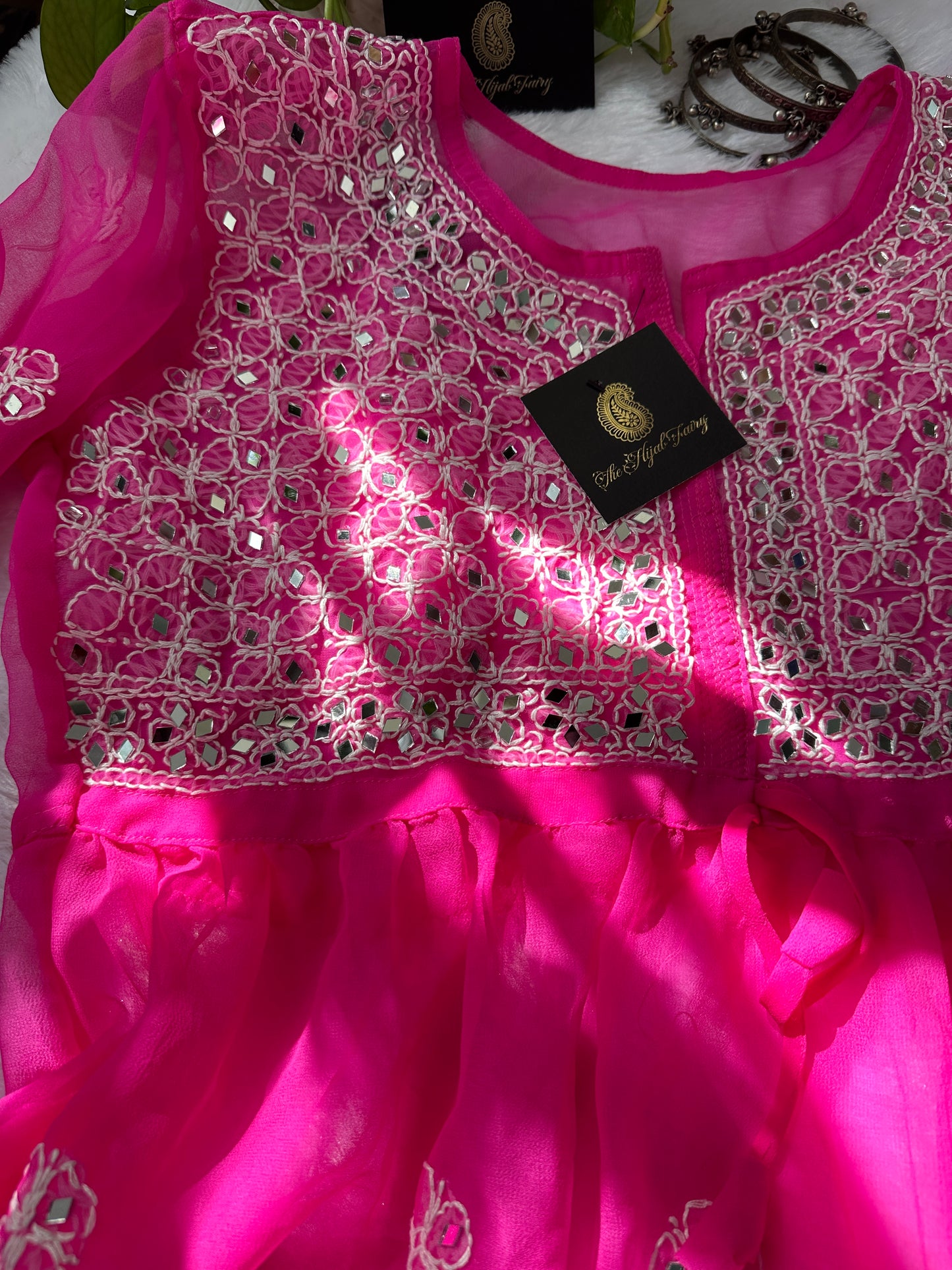 Hot Pink - Georgette Mirror Short Kurta