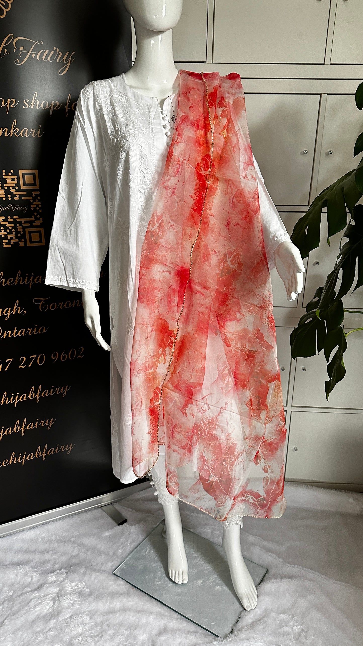 Orange - Organza Digital Printed Dupatta