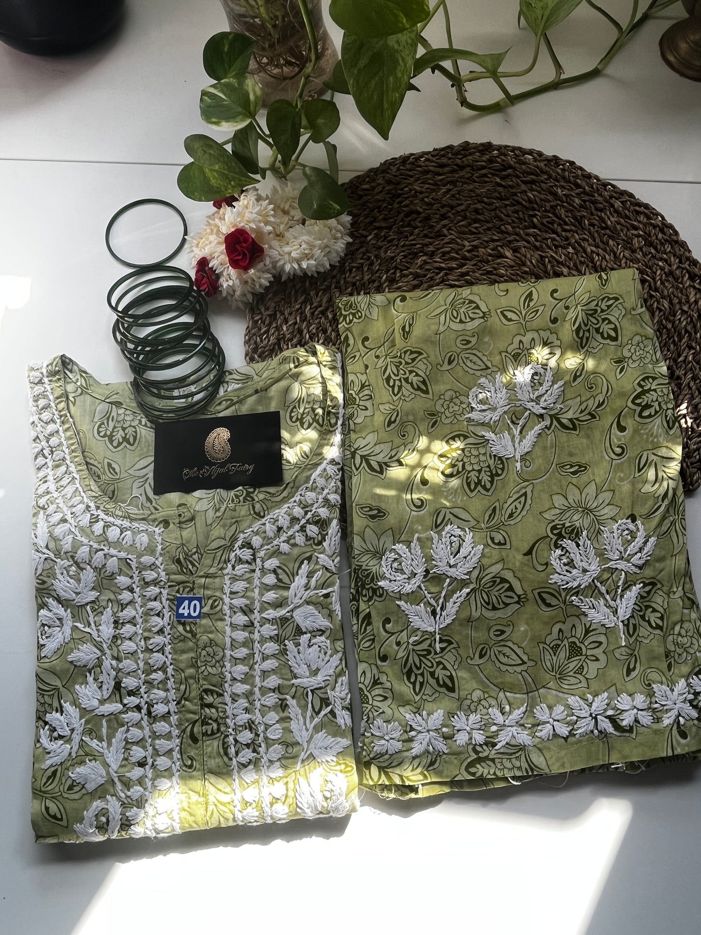 Chutney Green- Mulmul Printed Set - 2 Pc