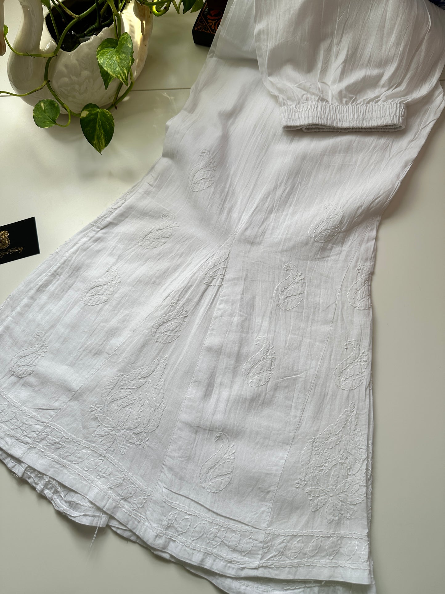 Noir - Pantalon Extensible Chikankari
