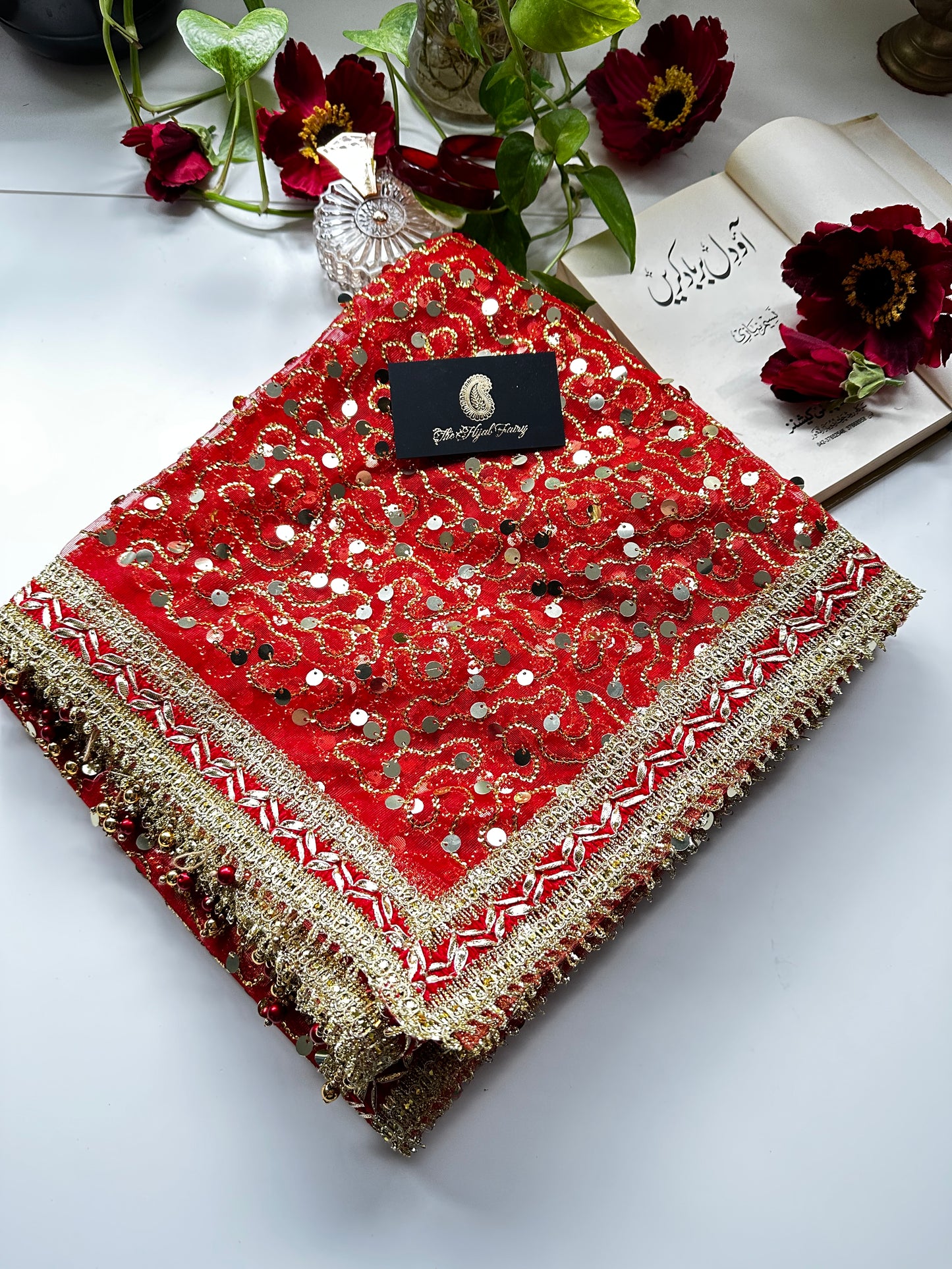 Red and Gold Bridal Ghoonghat Dupatta