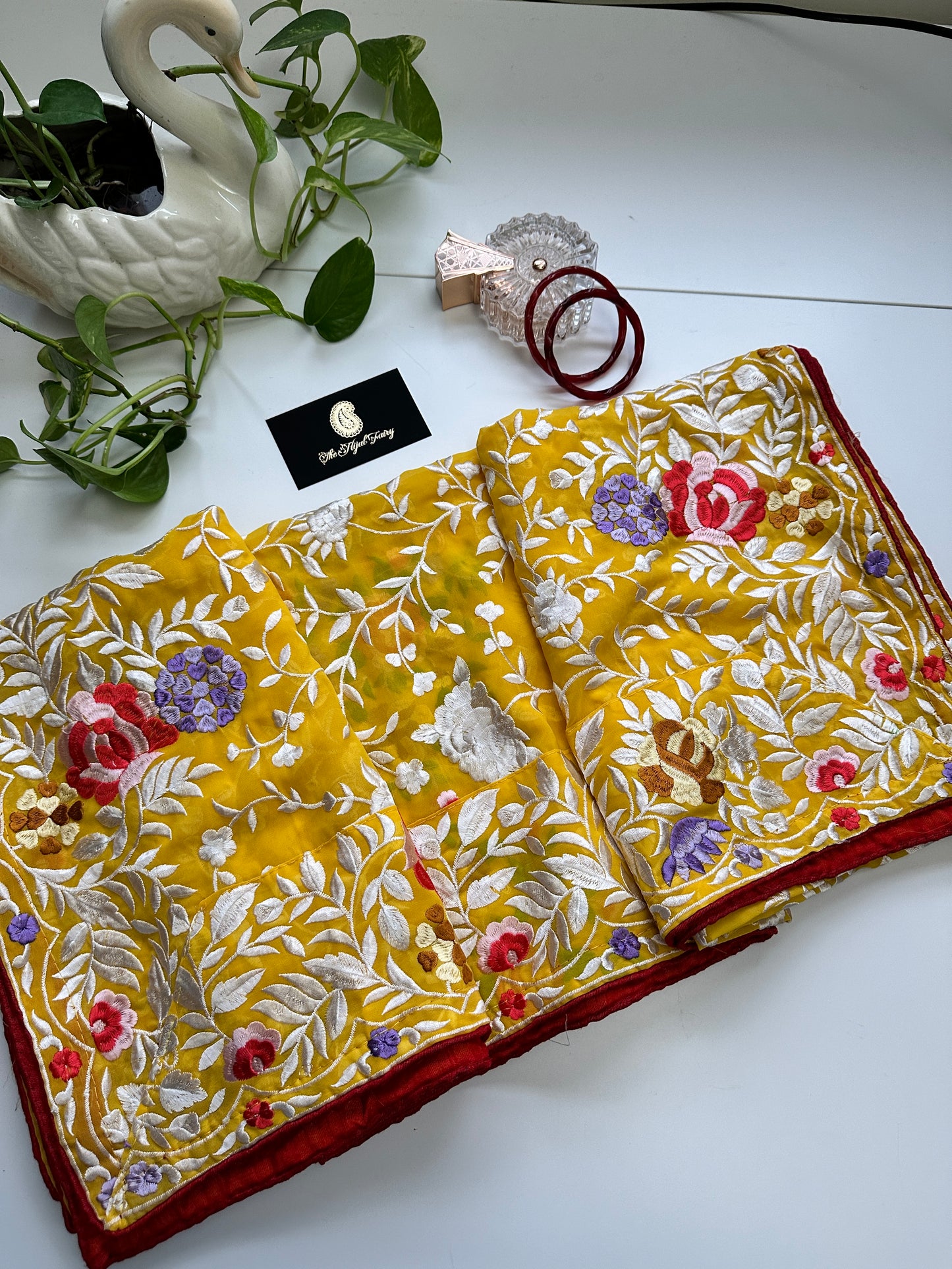 Parsi Gara Premium Dupatta - Yellow