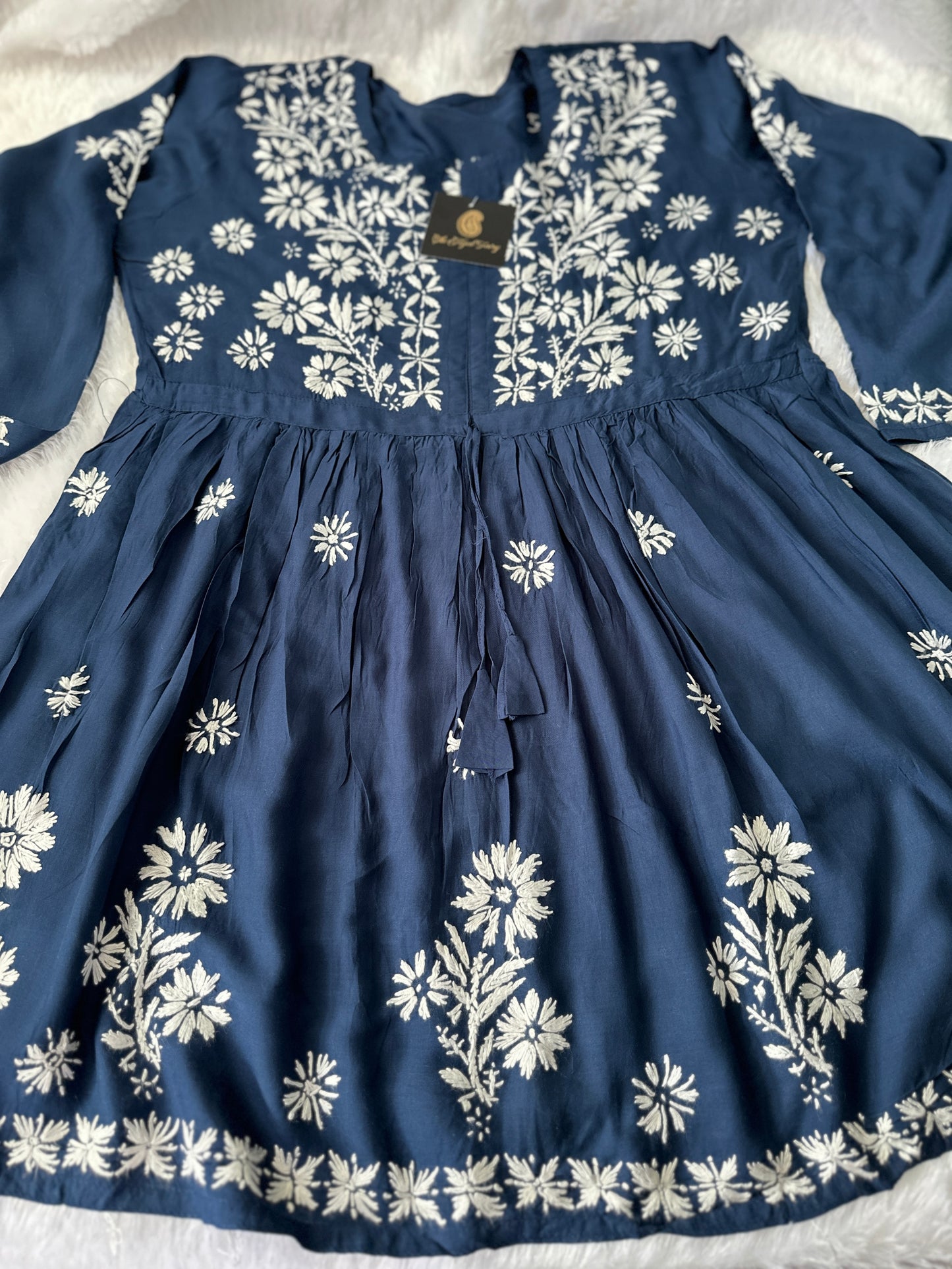 Navy Blue - Short Modal Chikankari Frock