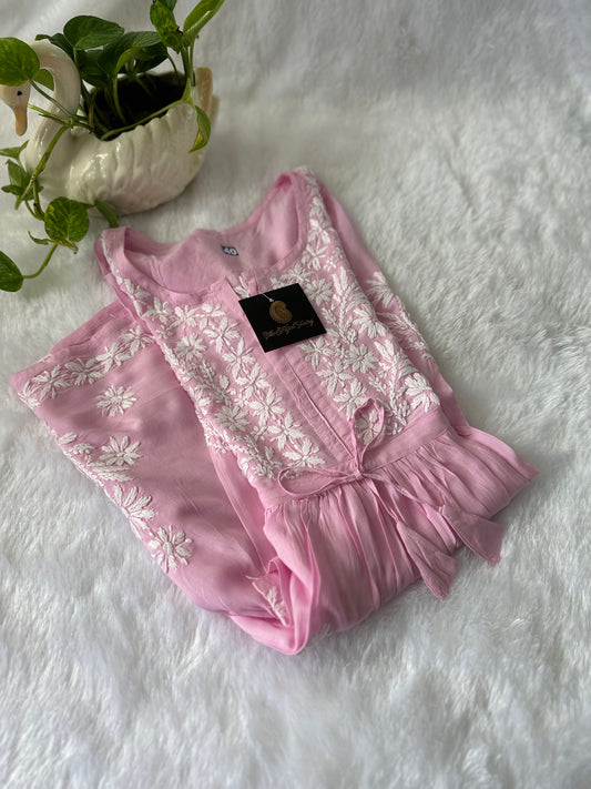 Pink - Short Modal Chikankari Frock