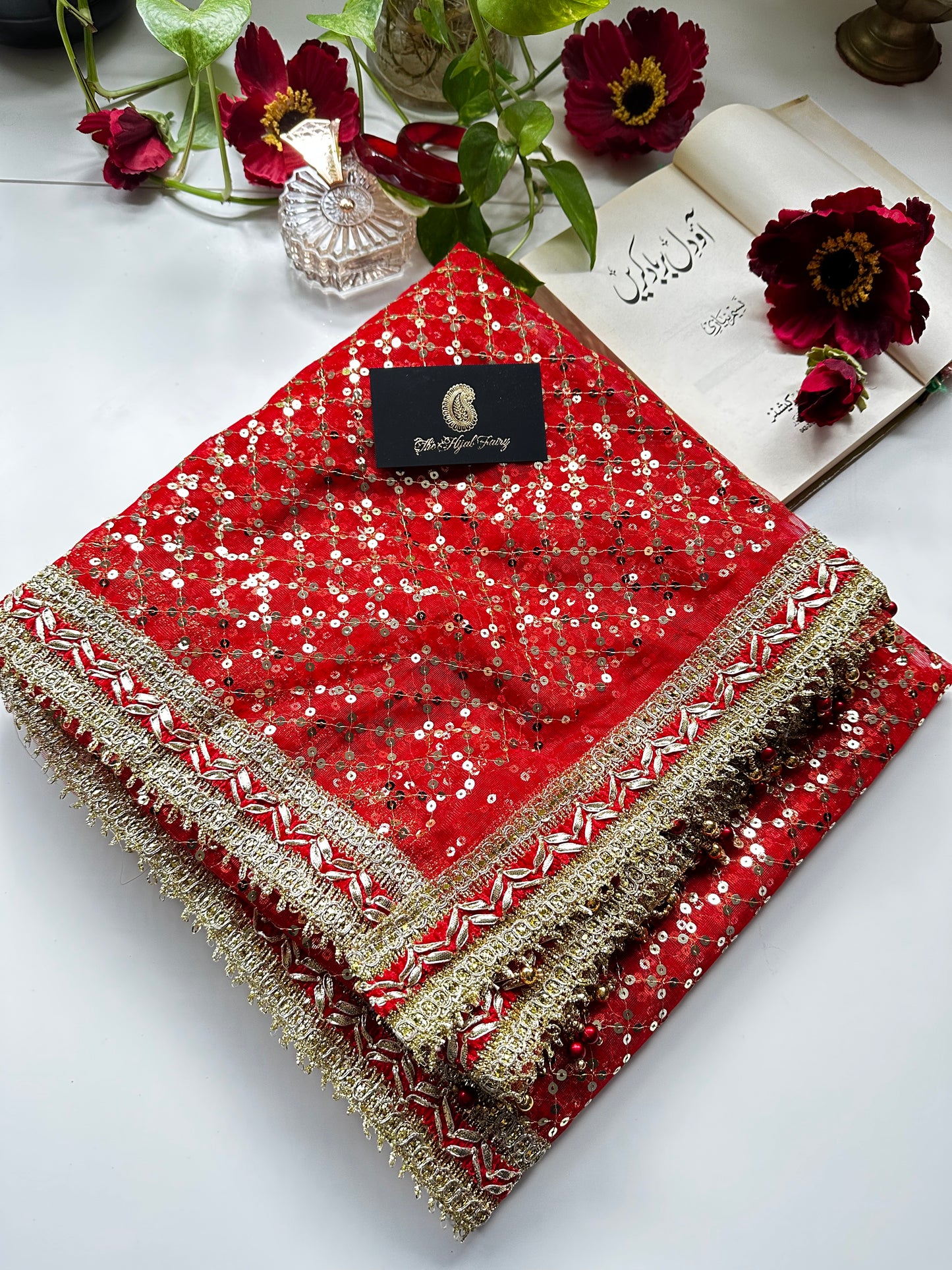 Red and Gold Bridal Ghoonghat Dupatta