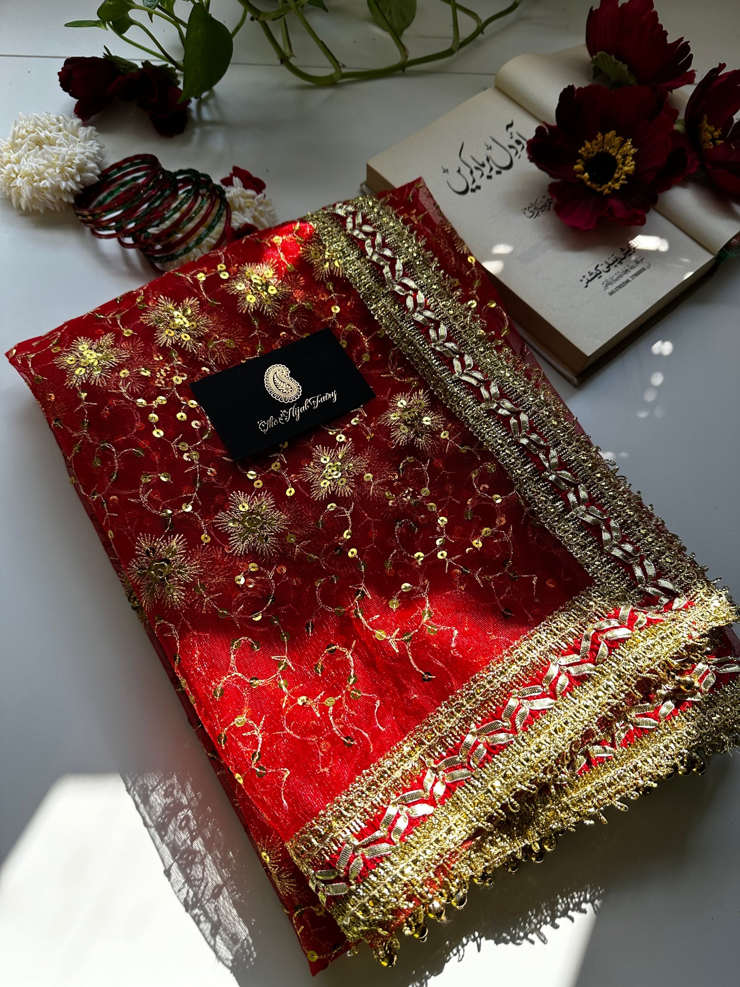 Red and Gold Bridal Ghoonghat Dupatta