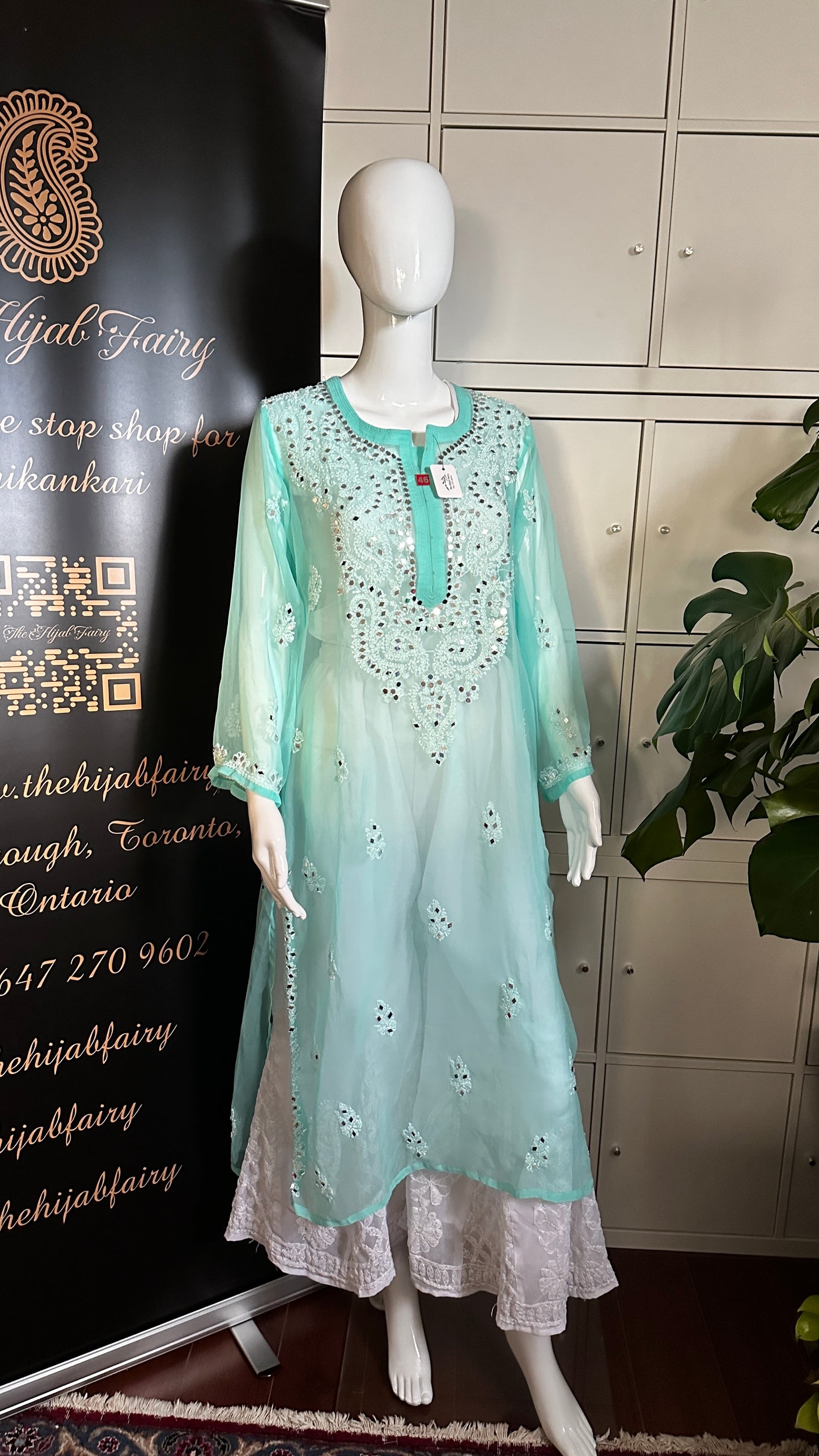 Firozi  - Georgette Mirror Kurta