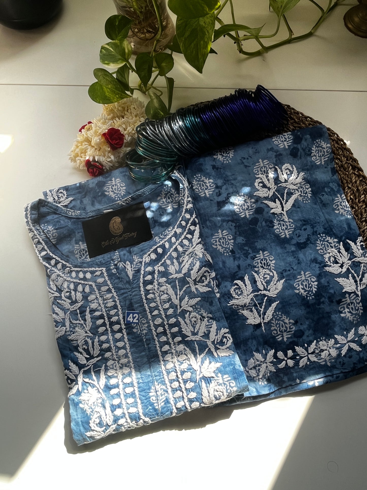 Dark Blue - Mulmul Printed Set - 2 Pc