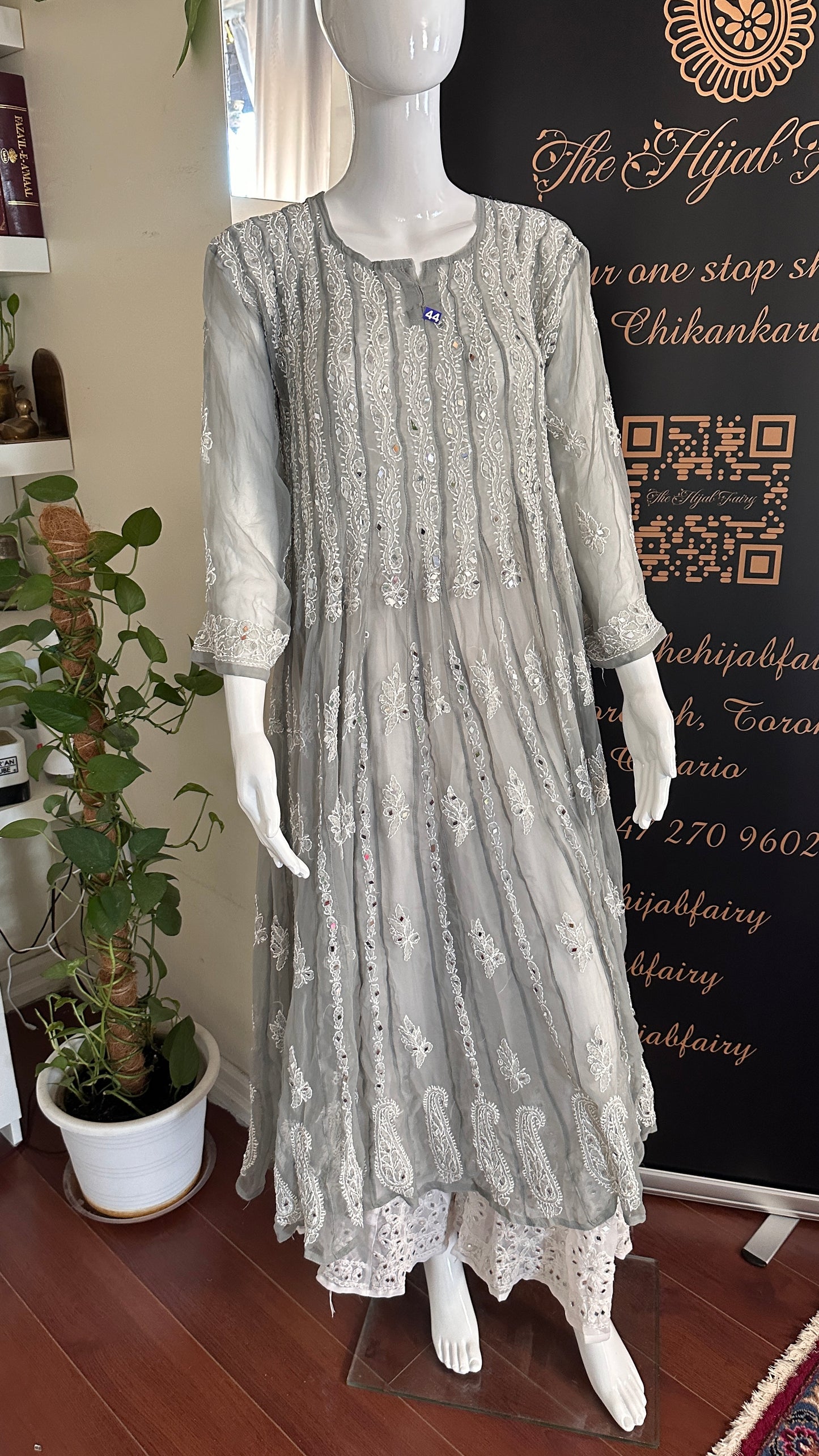 Grey - 56 Kali Georgette Mirror Anarkali