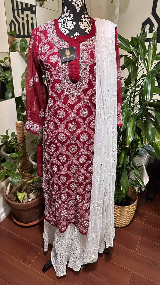 Maroon - Georgette Mirror Kurta