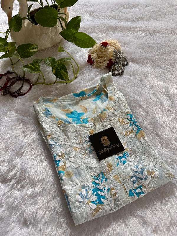 Mulmul Printed Kurti- Blue 2