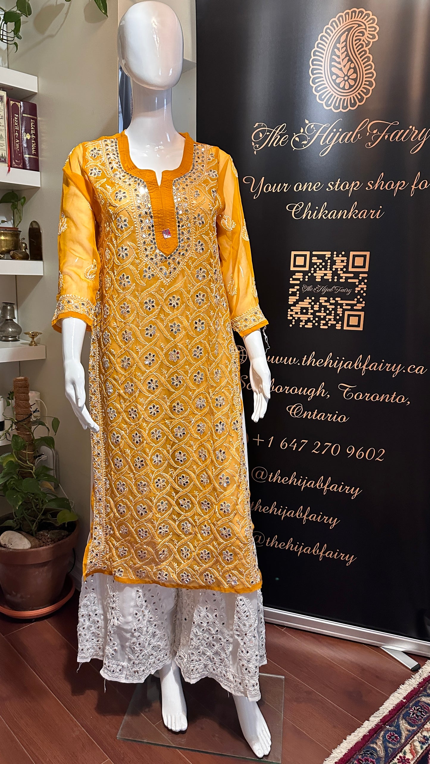 Mustard - Georgette Mirror Kurta