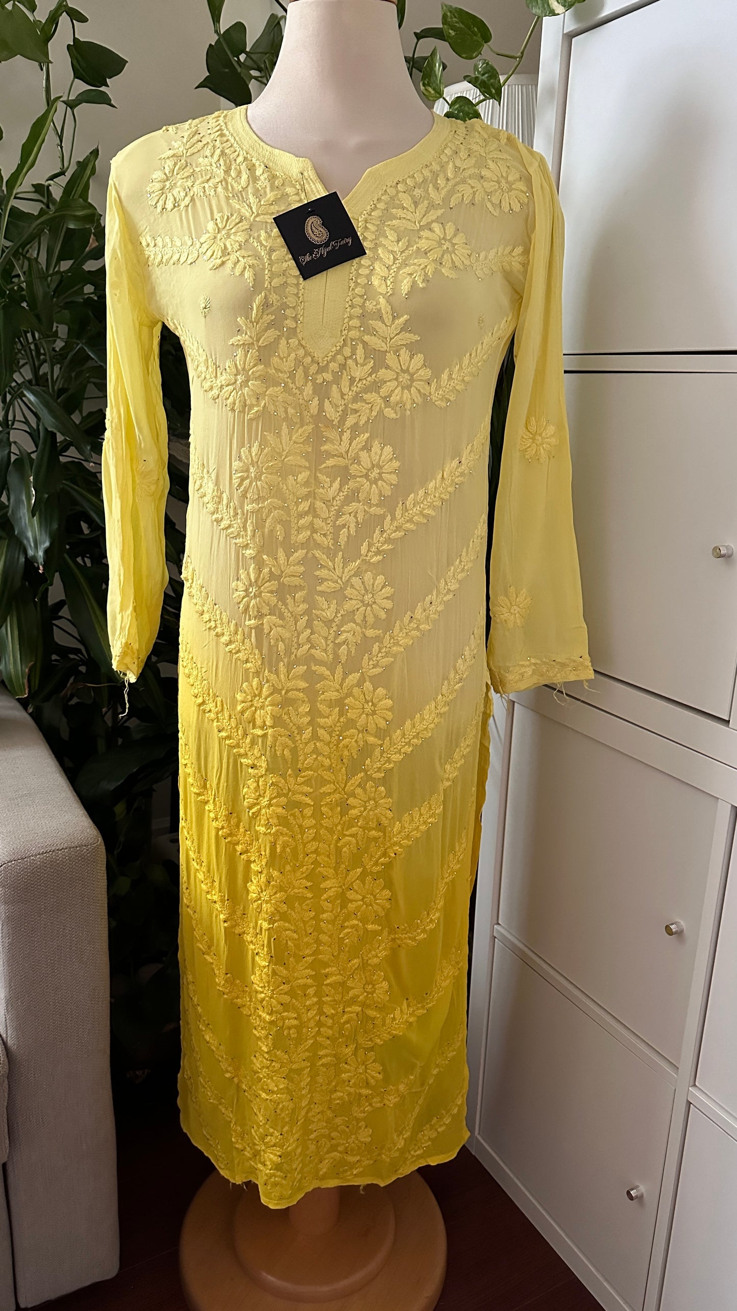 Yellow Ombre - Premium Viscose Kurti with Mukaish