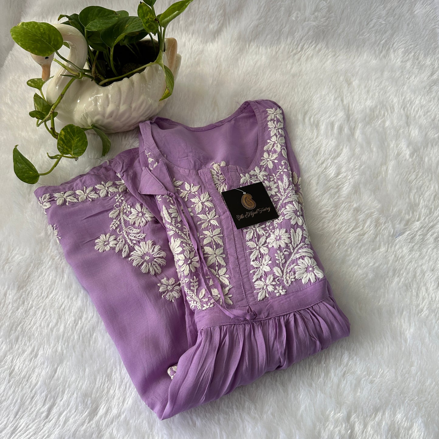 Lavender 1 - Short Modal Chikankari Frock