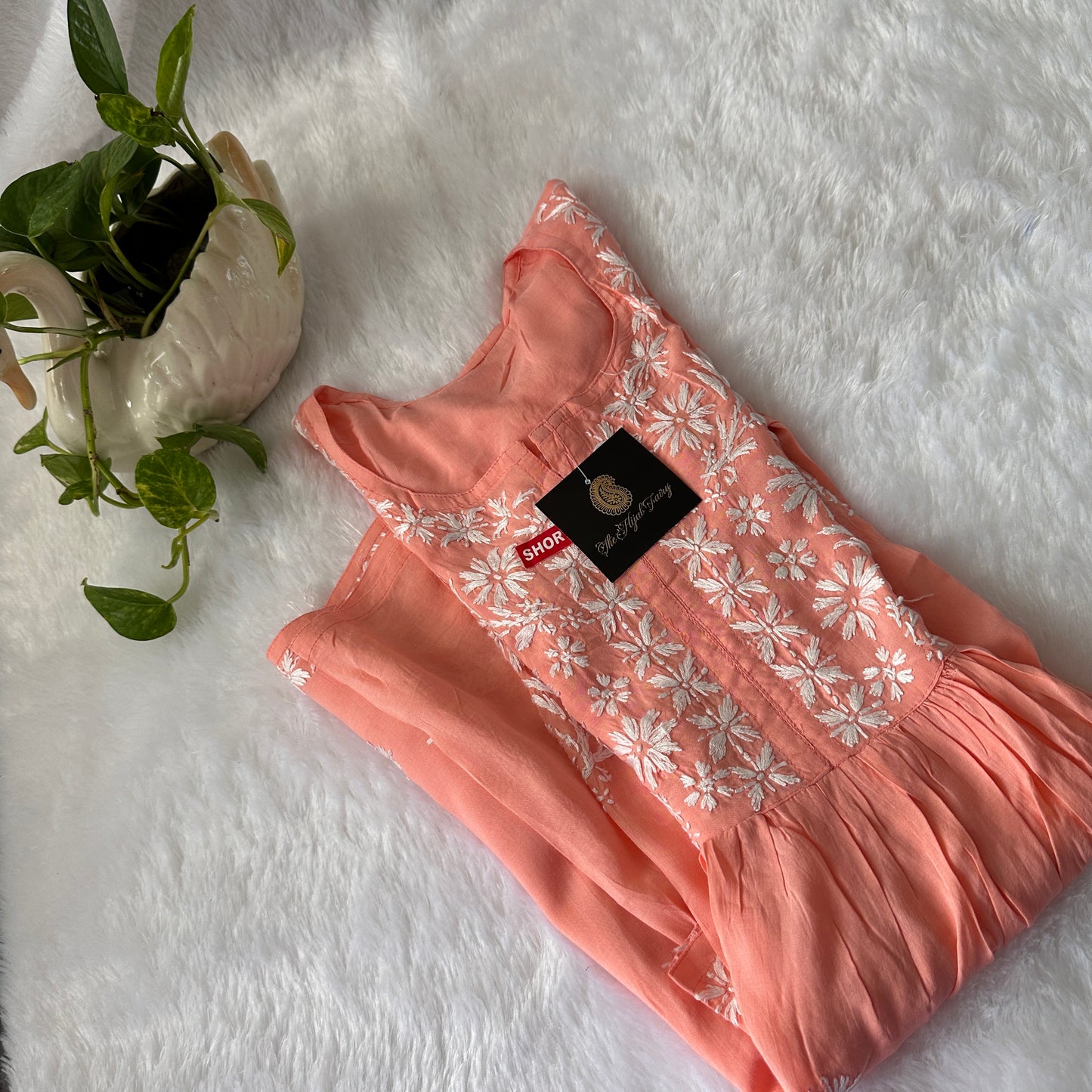 Peach - Short Modal Chikankari Frock