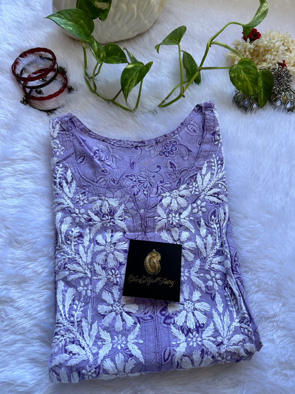 Malmal Printed Kurti- Purple 1