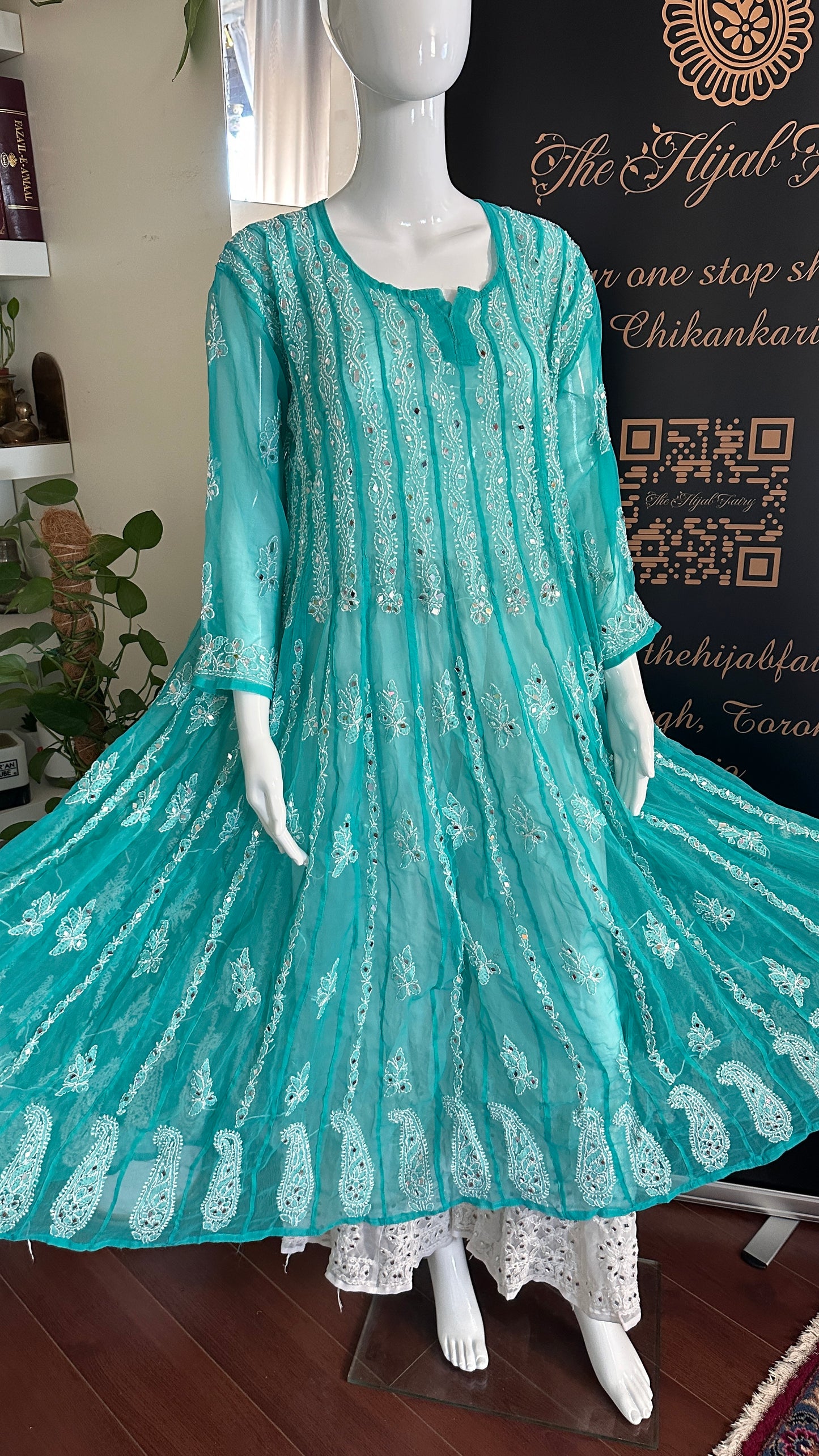 Ferozi - 56 Kali Georgette Mirror Anarkali