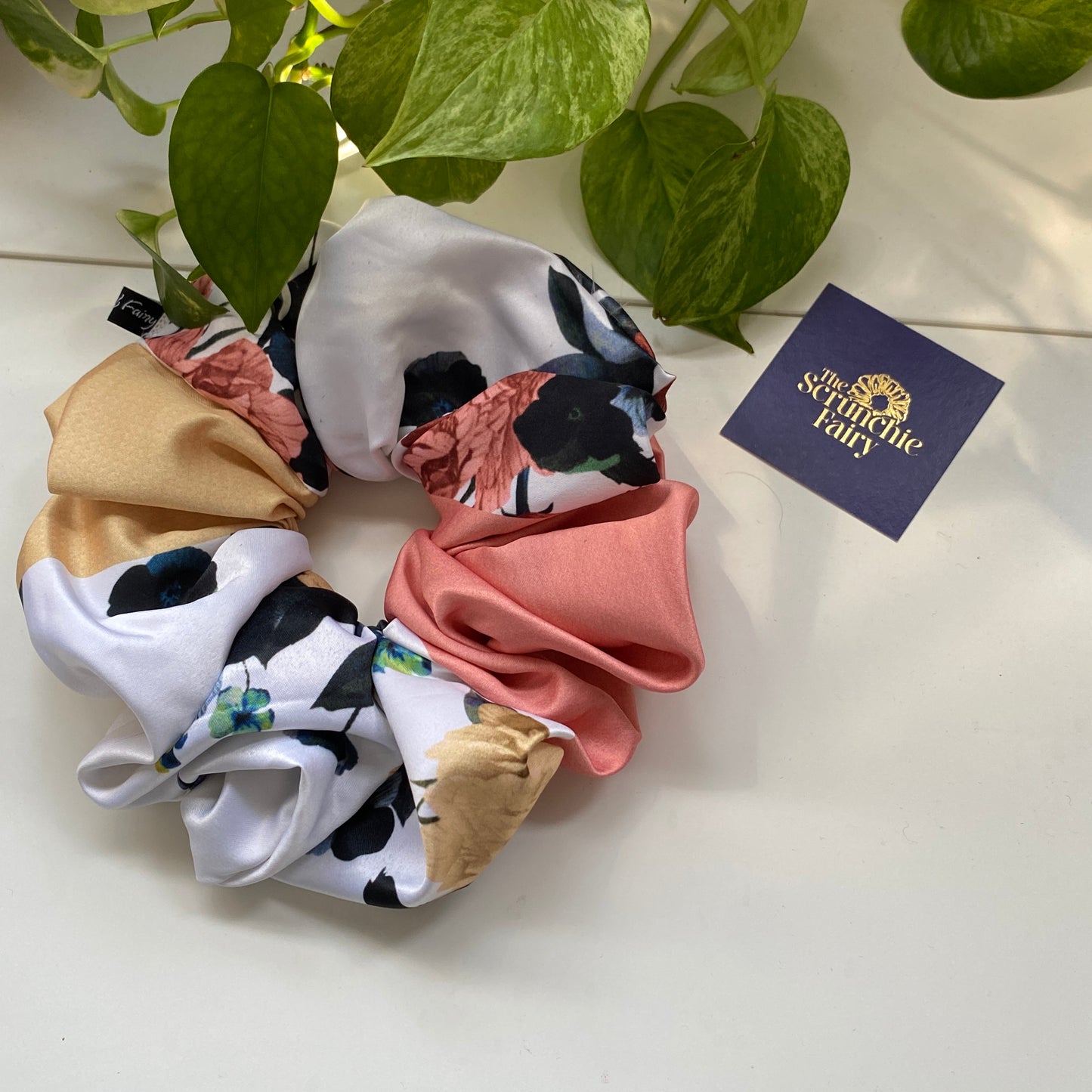 Peach and Gold Satin Scrunchie