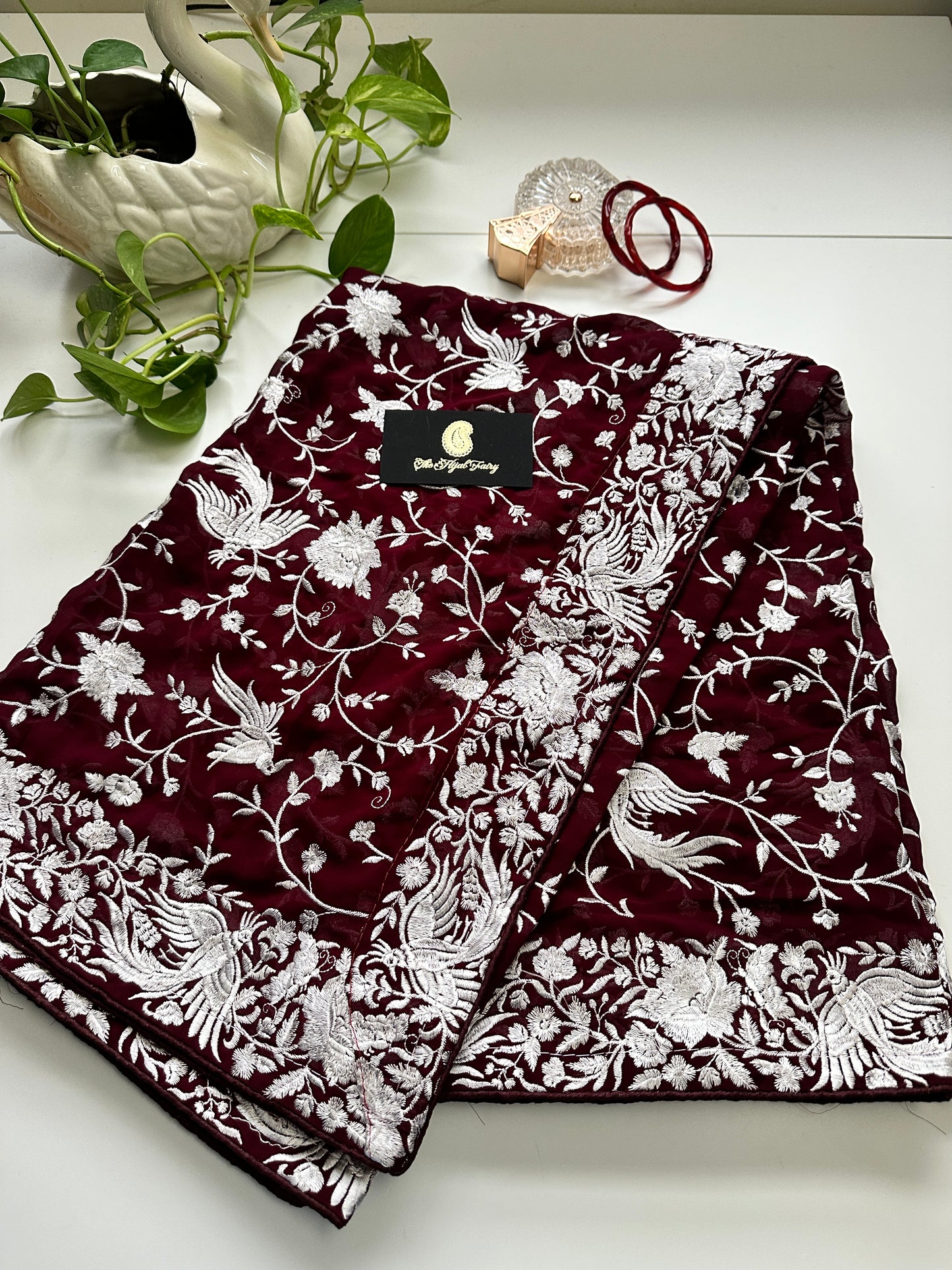 Parsi Gara Premium Dupatta - Wine 2