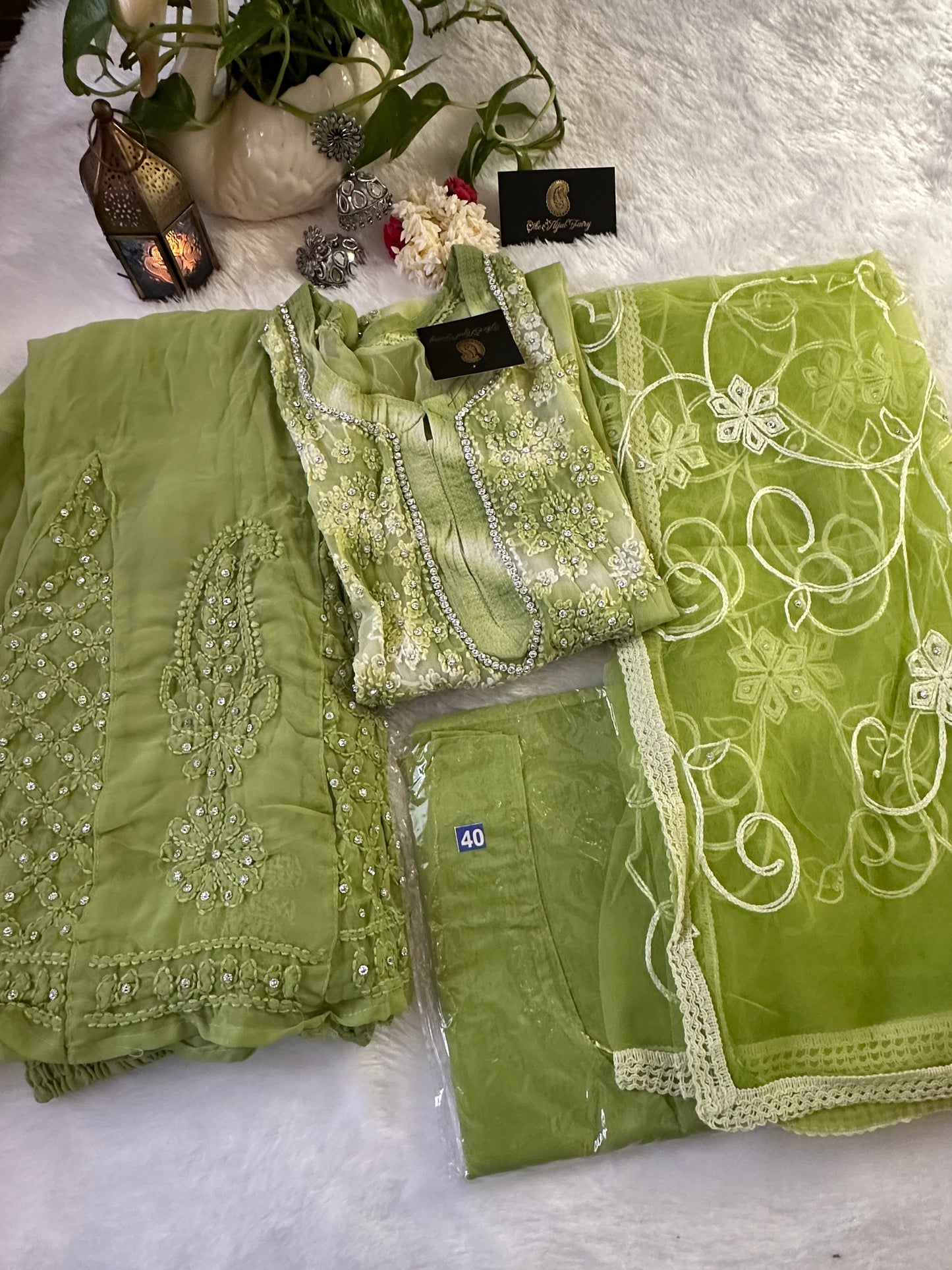 Lime Green - 3 pc Georgette Stonework Sharara Set