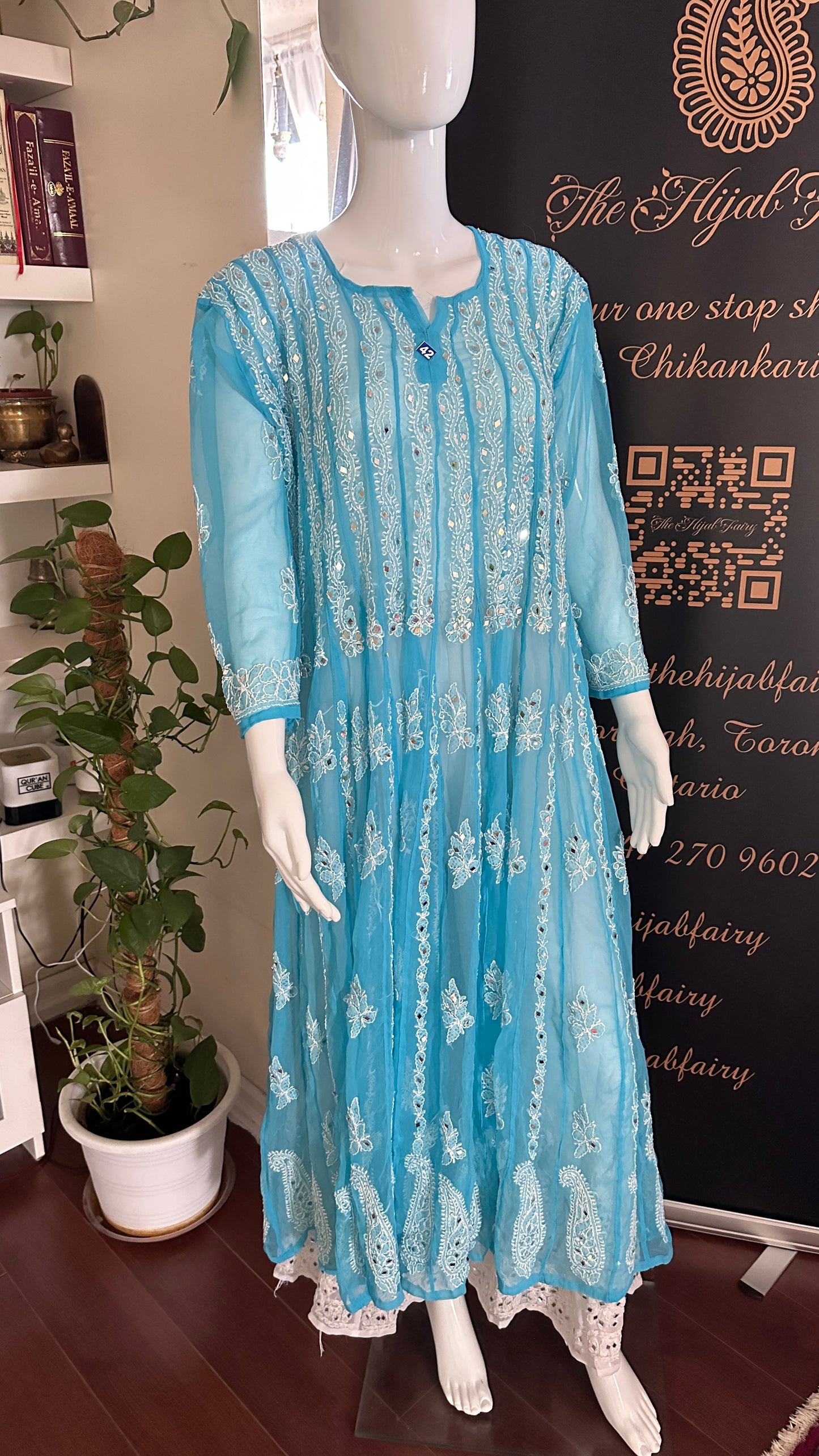 Blue - 56 Kali Georgette Mirror Anarkali