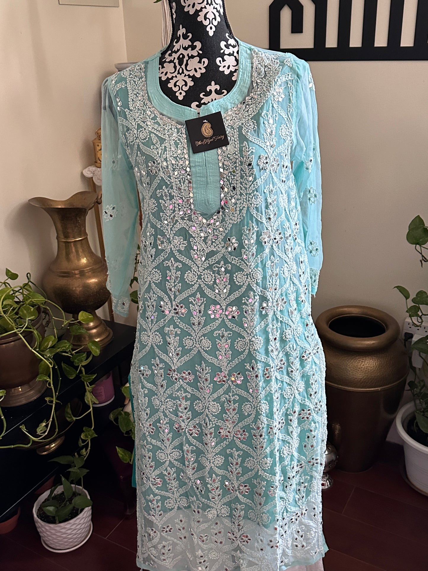 Firozi  - Georgette Mirror Kurta