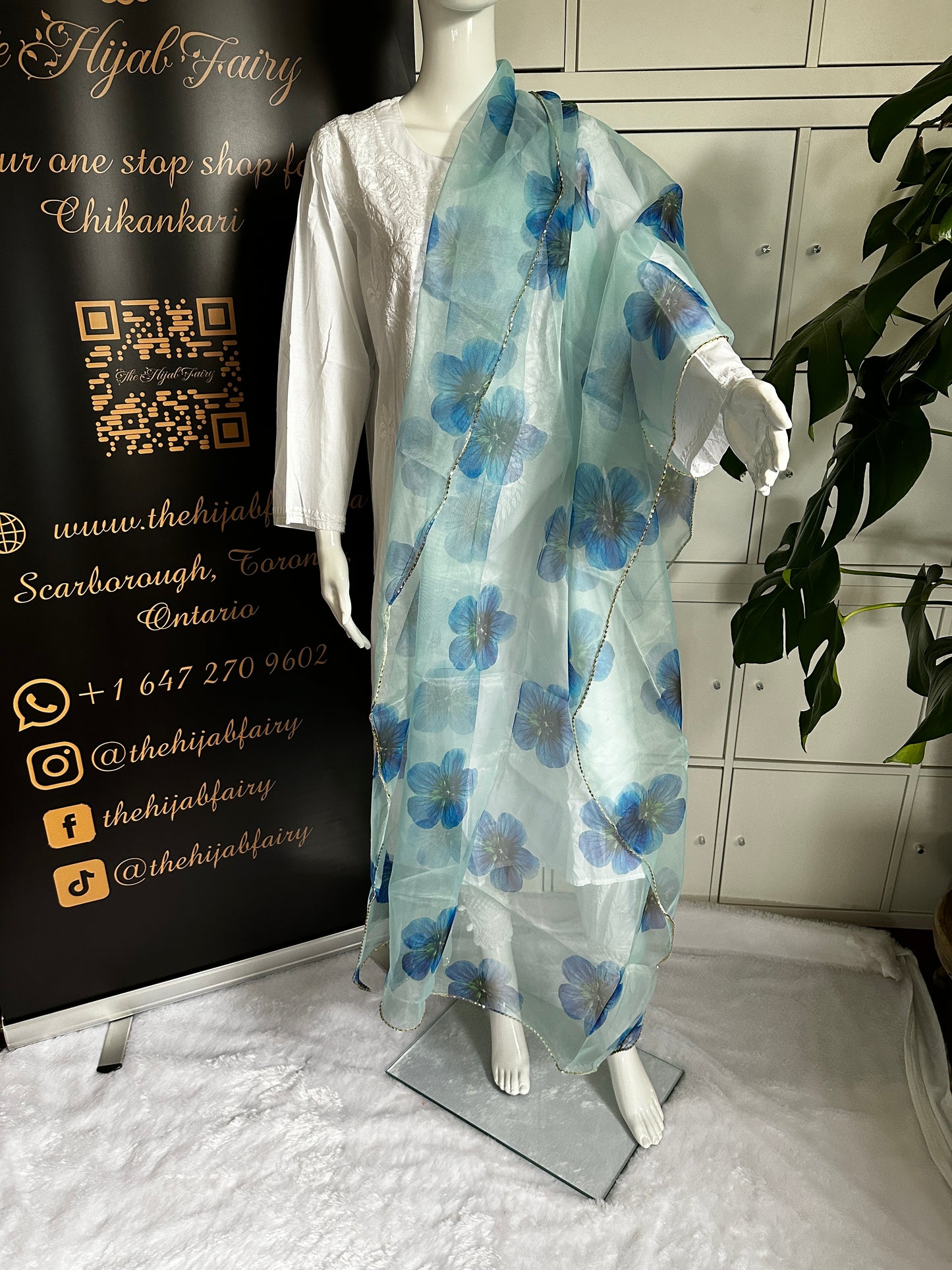 Blue - Organza Digital Printed Dupatta