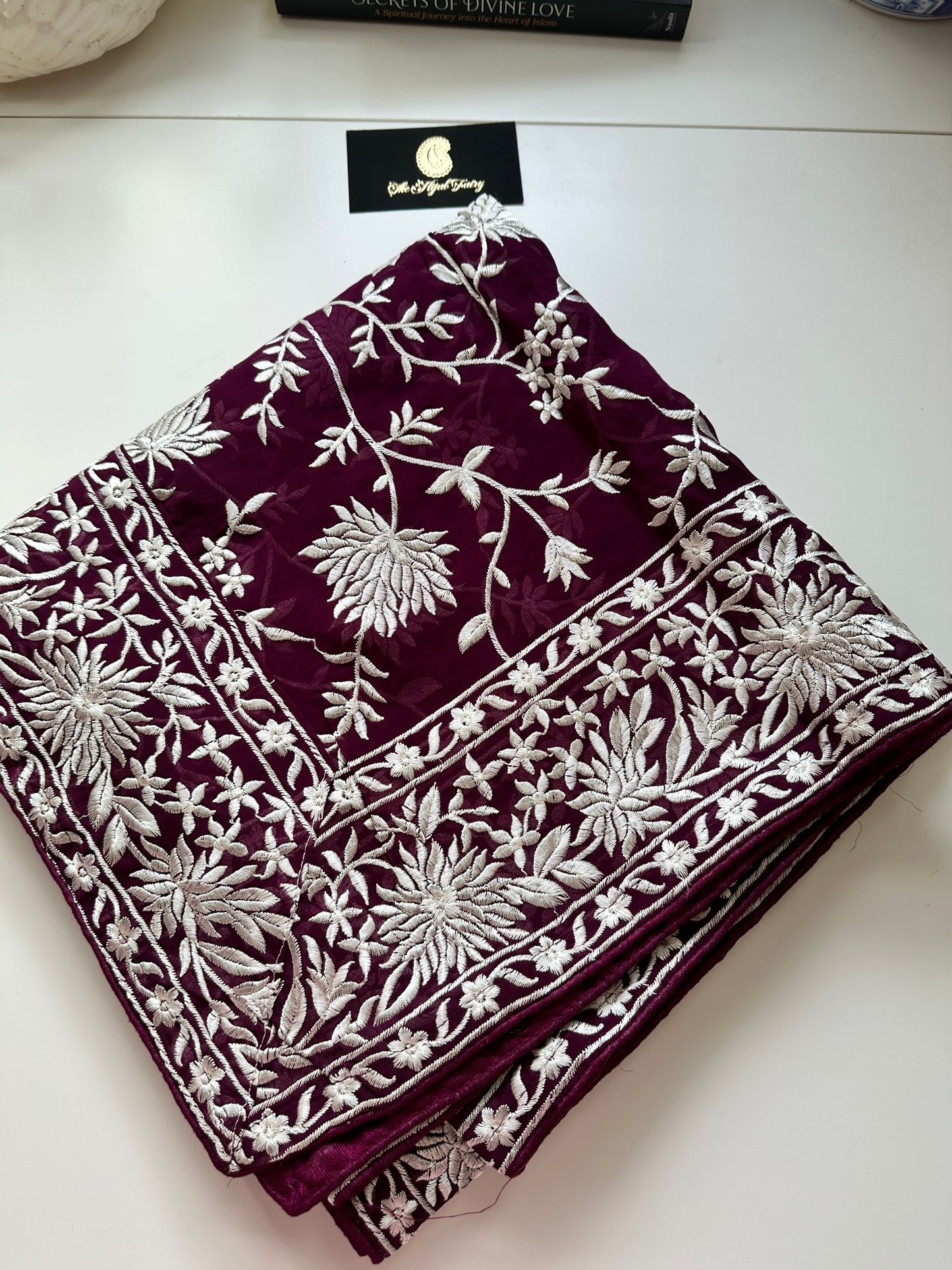 Parsi Gara Heavy Border Dupatta - Wine