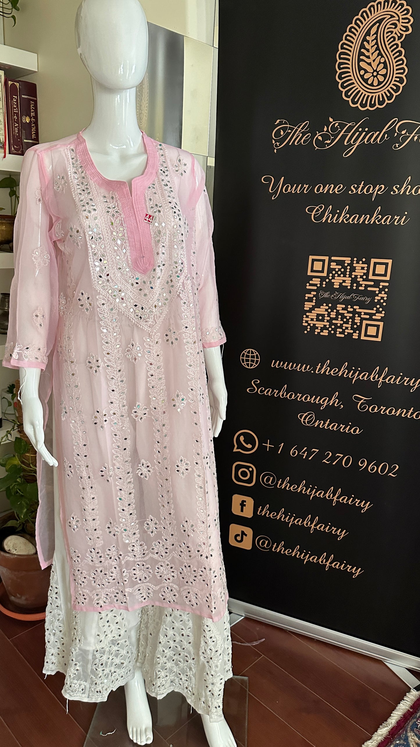 Light Pink - Georgette Mirror Kurta