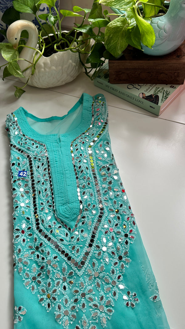 Firozi Blue - Georgette Mirror Kurta