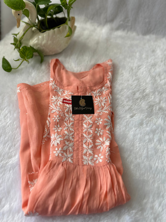 Peach - Short Modal Chikankari Frock