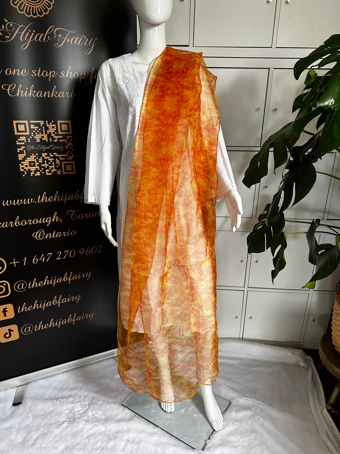 Orange - Organza Digital Printed Dupatta