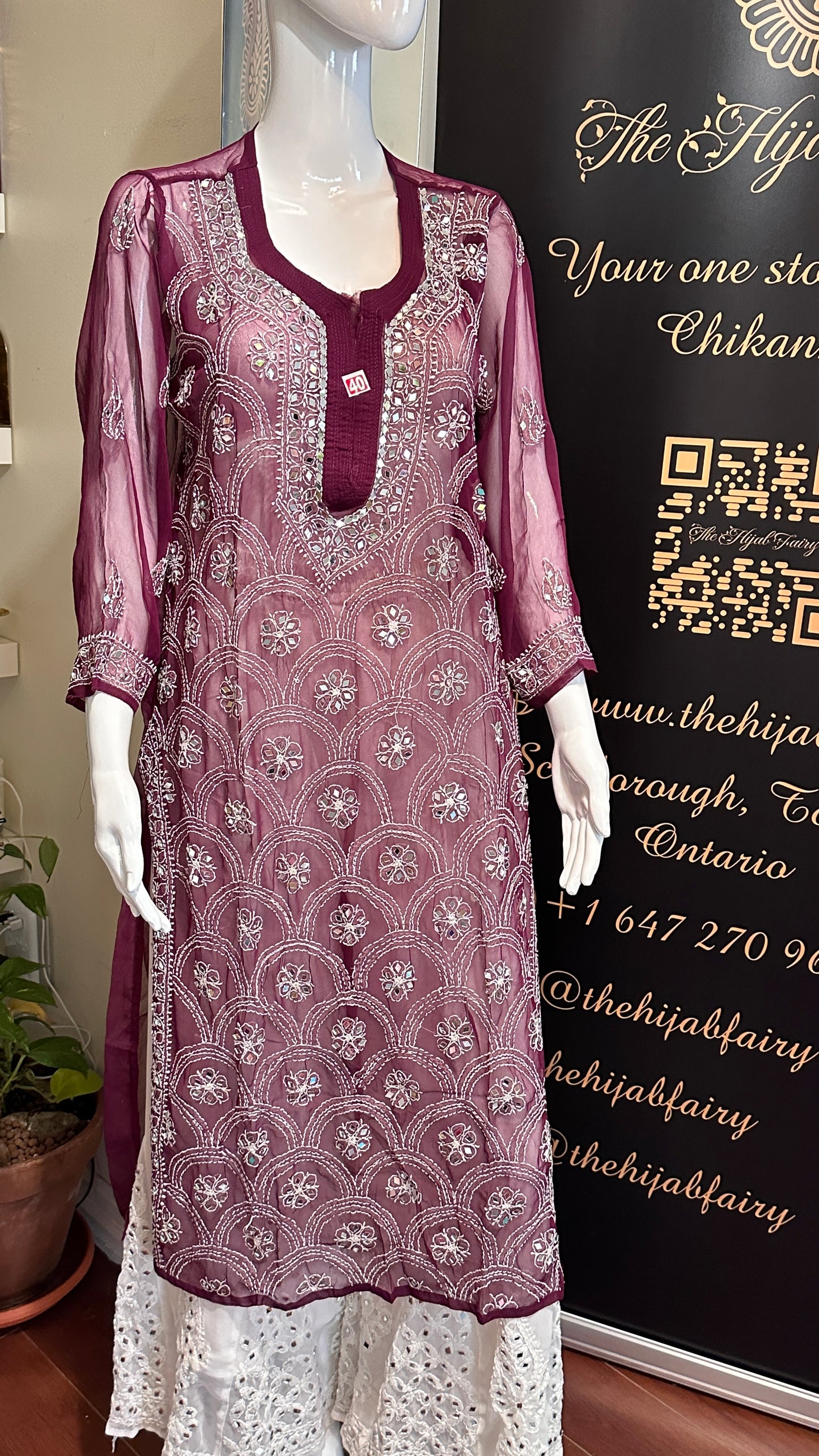 Wine - Georgette Mirror Kurta