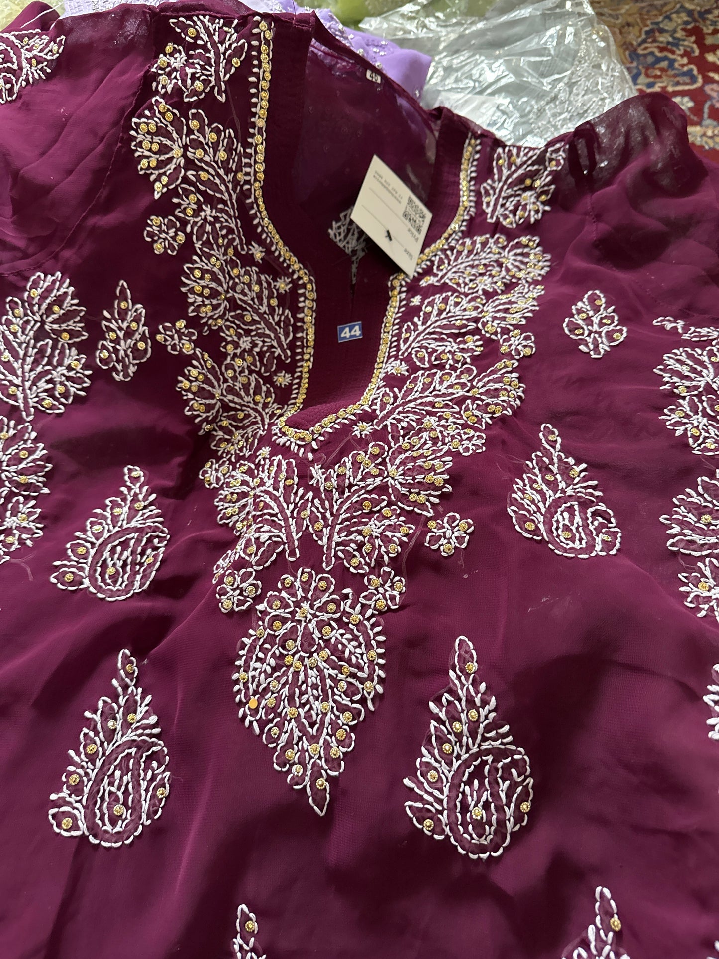 Georgette Stone Kurta- Wine