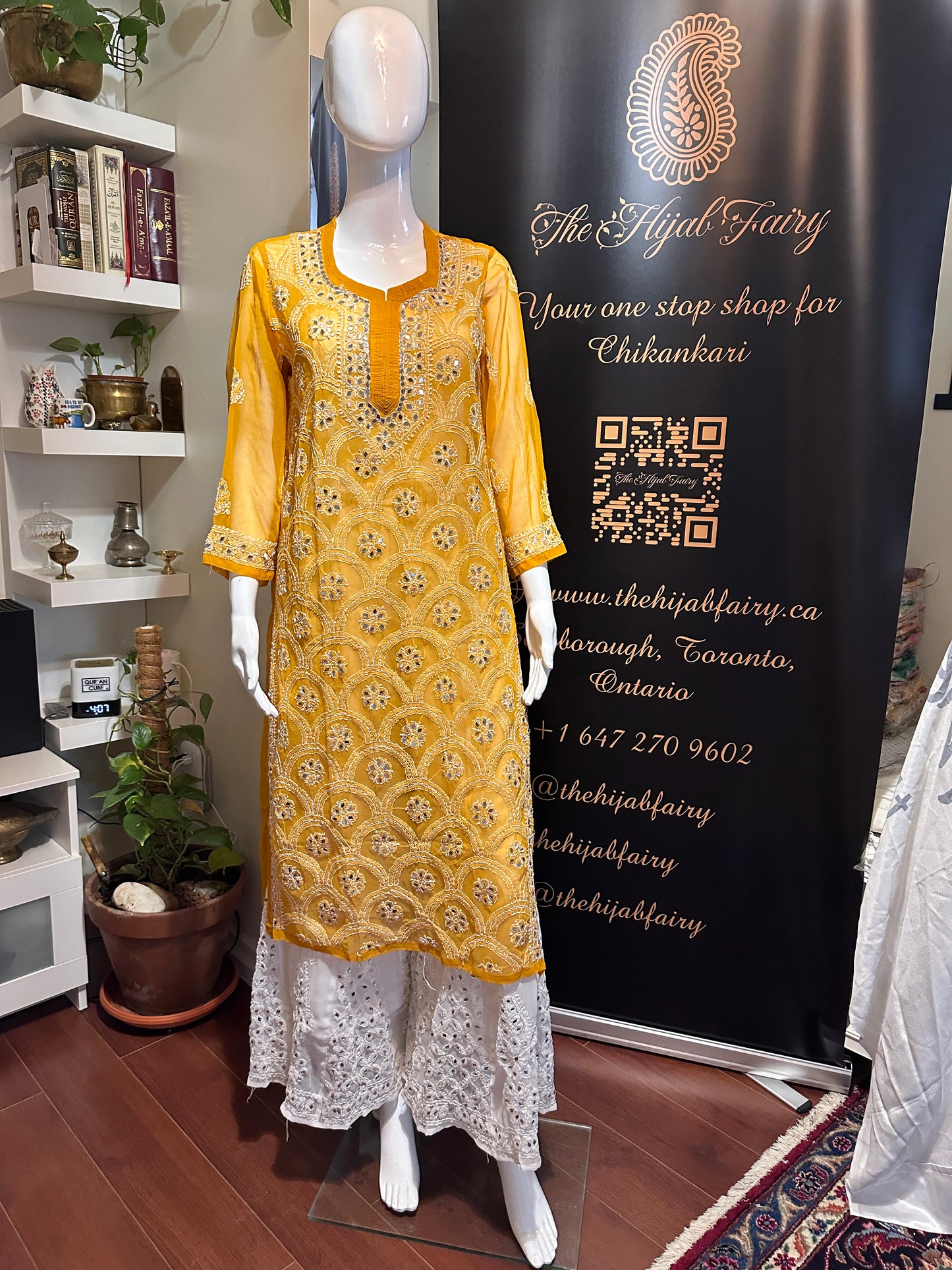 Mustard - Georgette Mirror Kurta