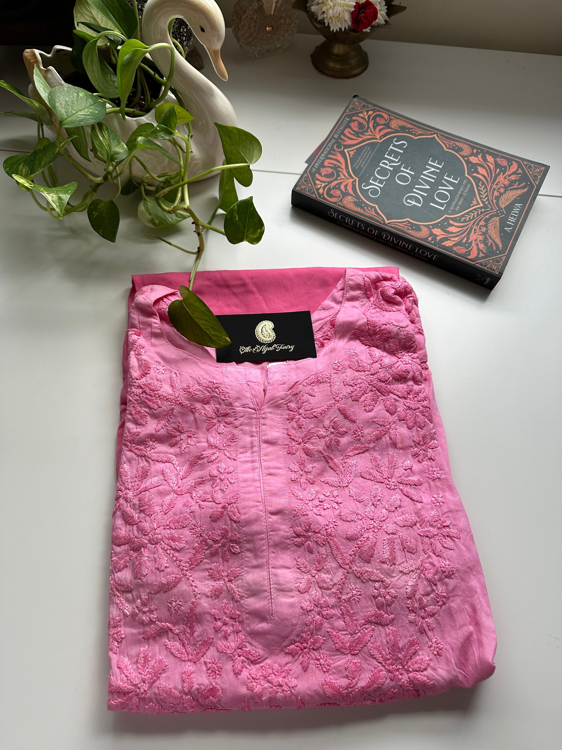 Pink - Ombre Modal Straight Chikankari Kurta - The Hijab Fairy