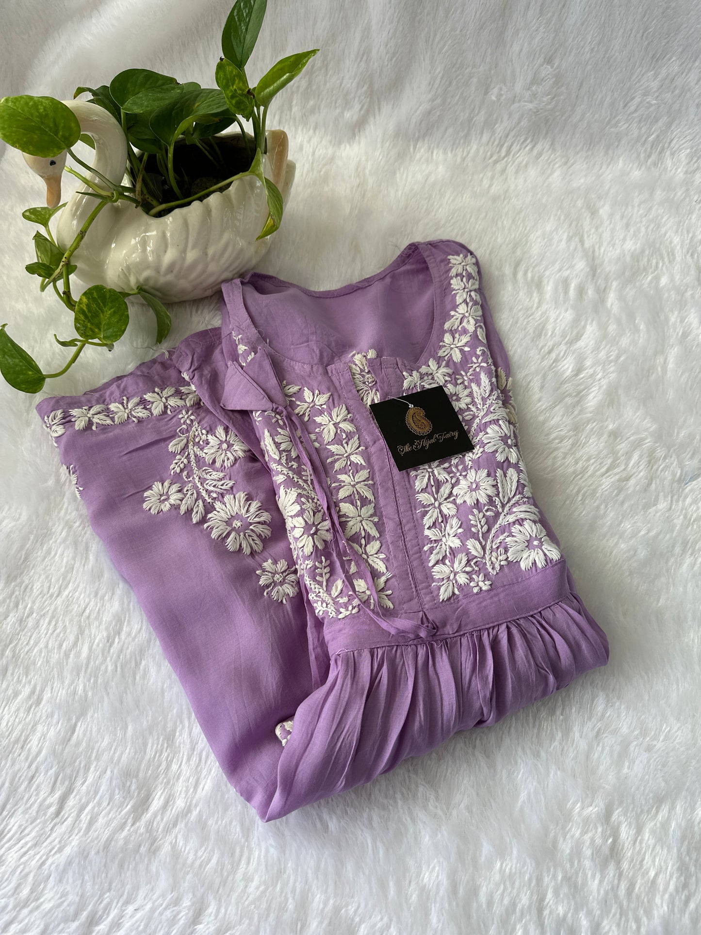 Lavender 1 - Short Modal Chikankari Frock