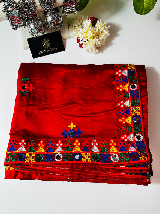 Chanderi Kutchi Work Dupatta with Mirror