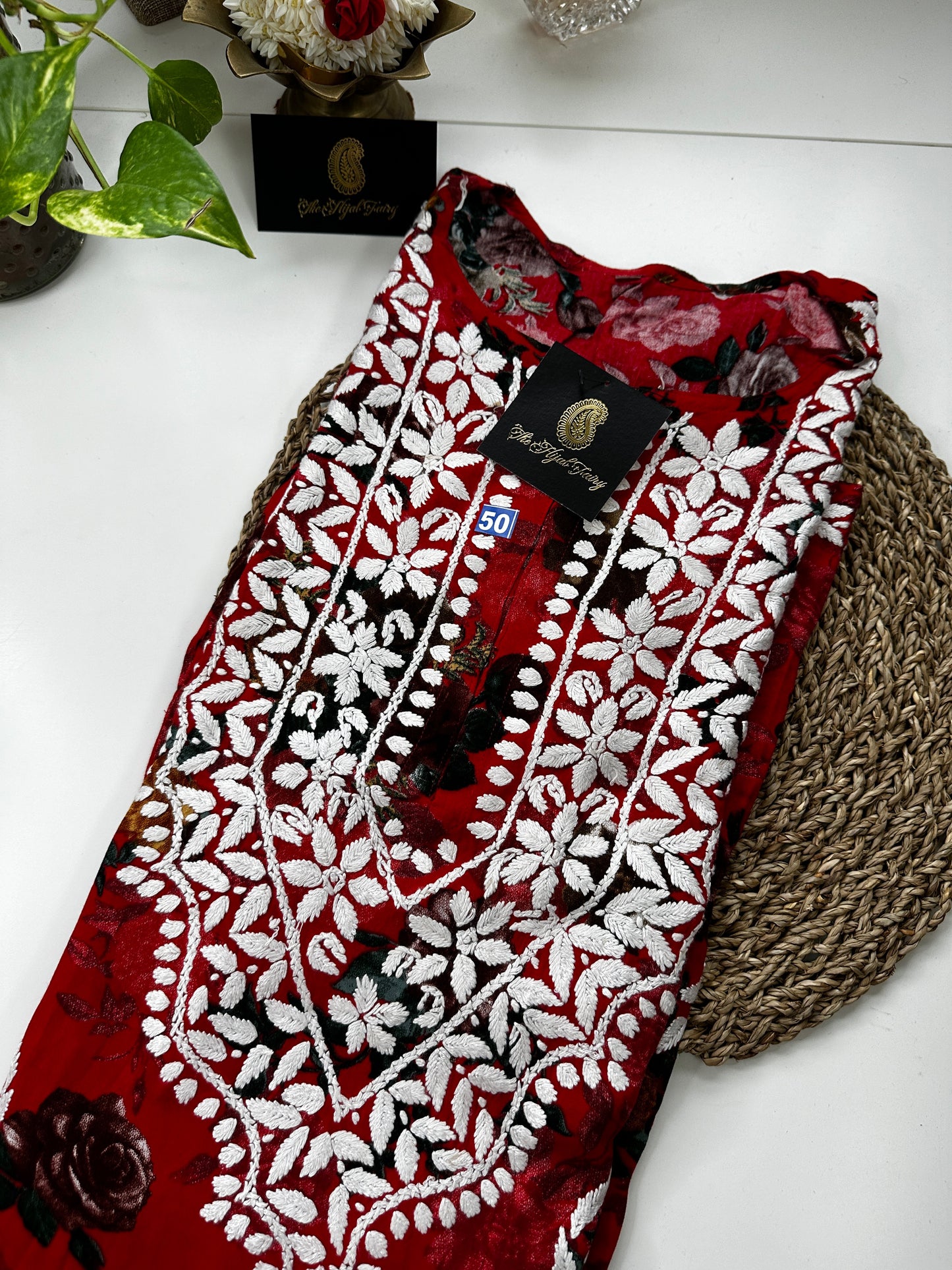 Rayon Printed Red Kurti (design A)