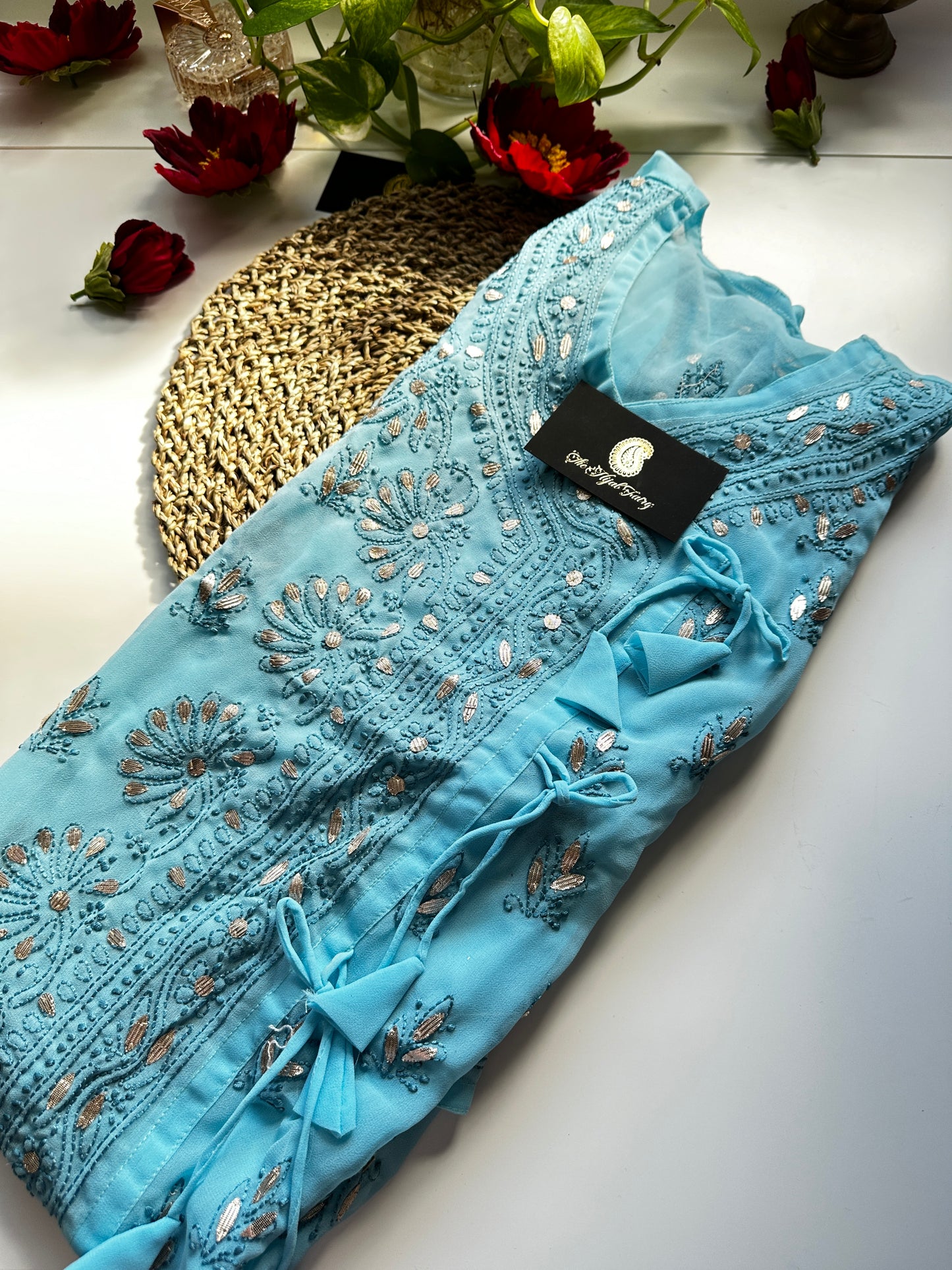 Georgette Gota Work Kurti Angrakha- Blue