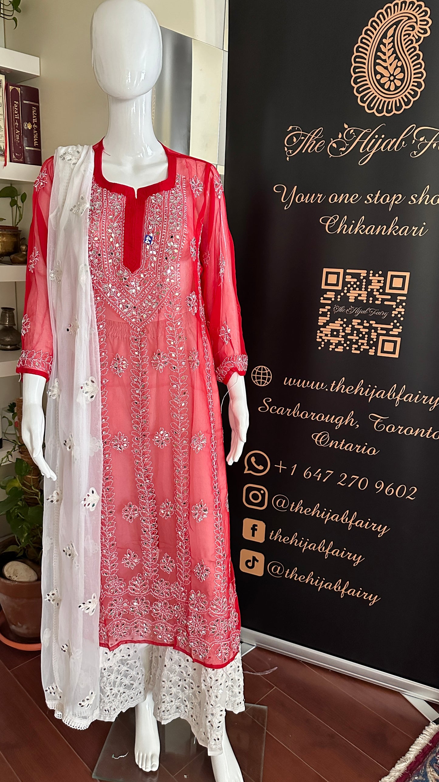 Red - Georgette Mirror Kurta