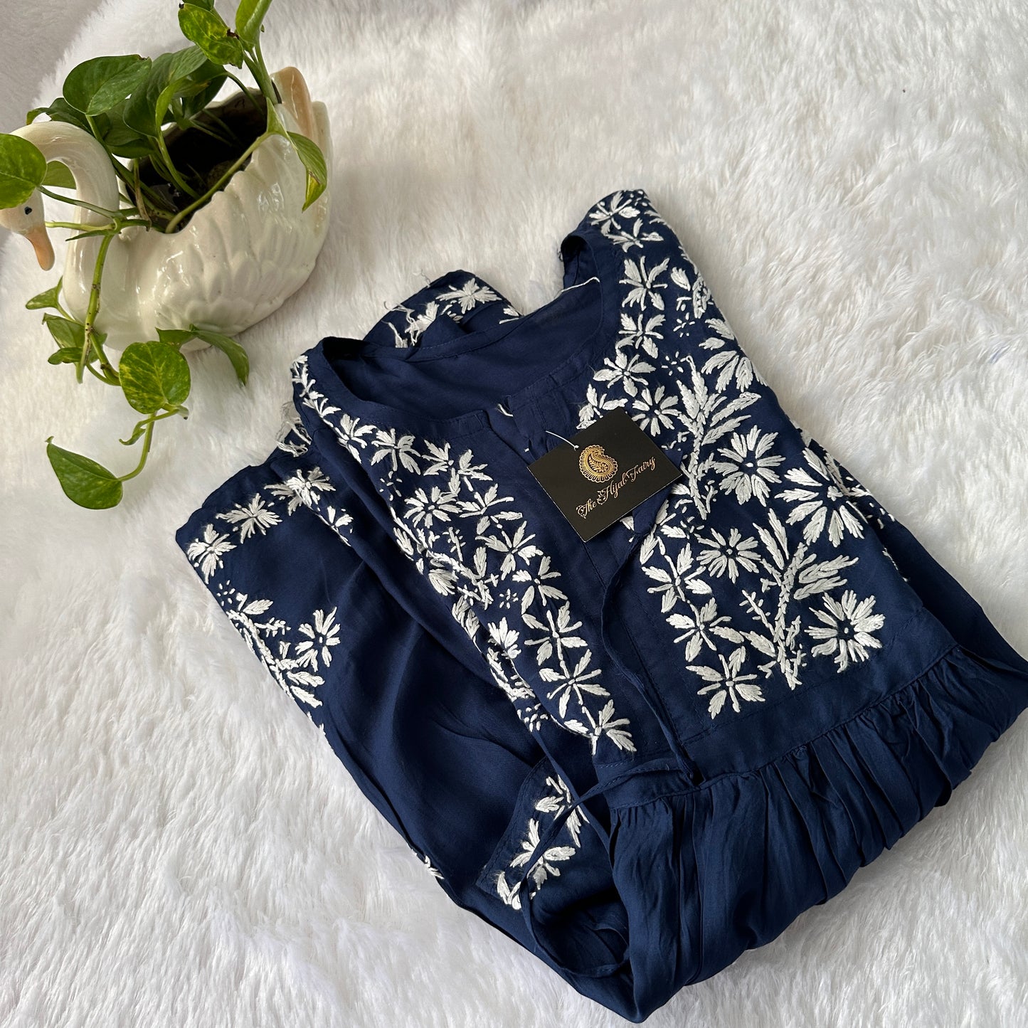 Navy Blue - Short Modal Chikankari Frock