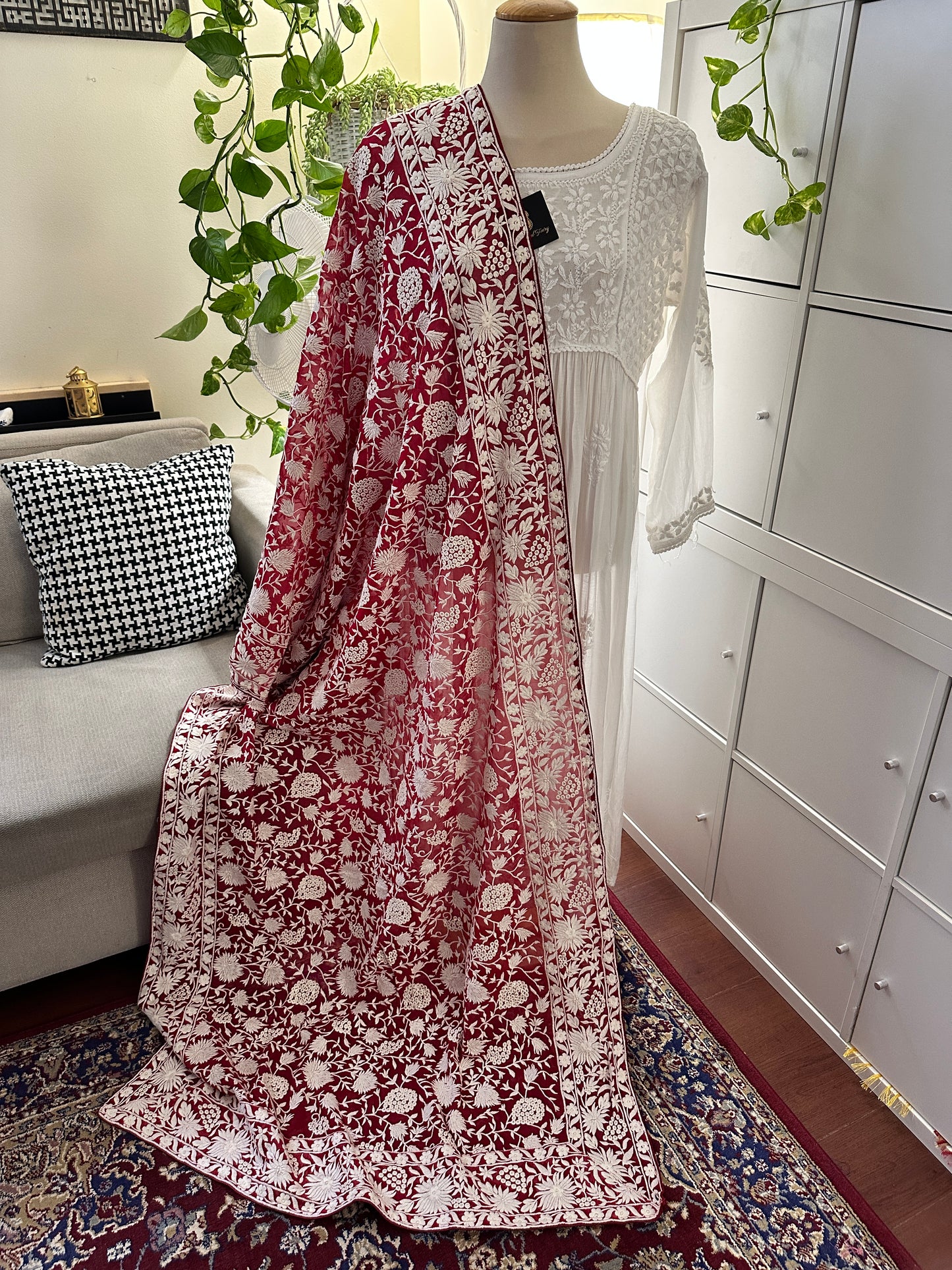 Parsi Gara Heavy Work Dupatta - Strawberry Red