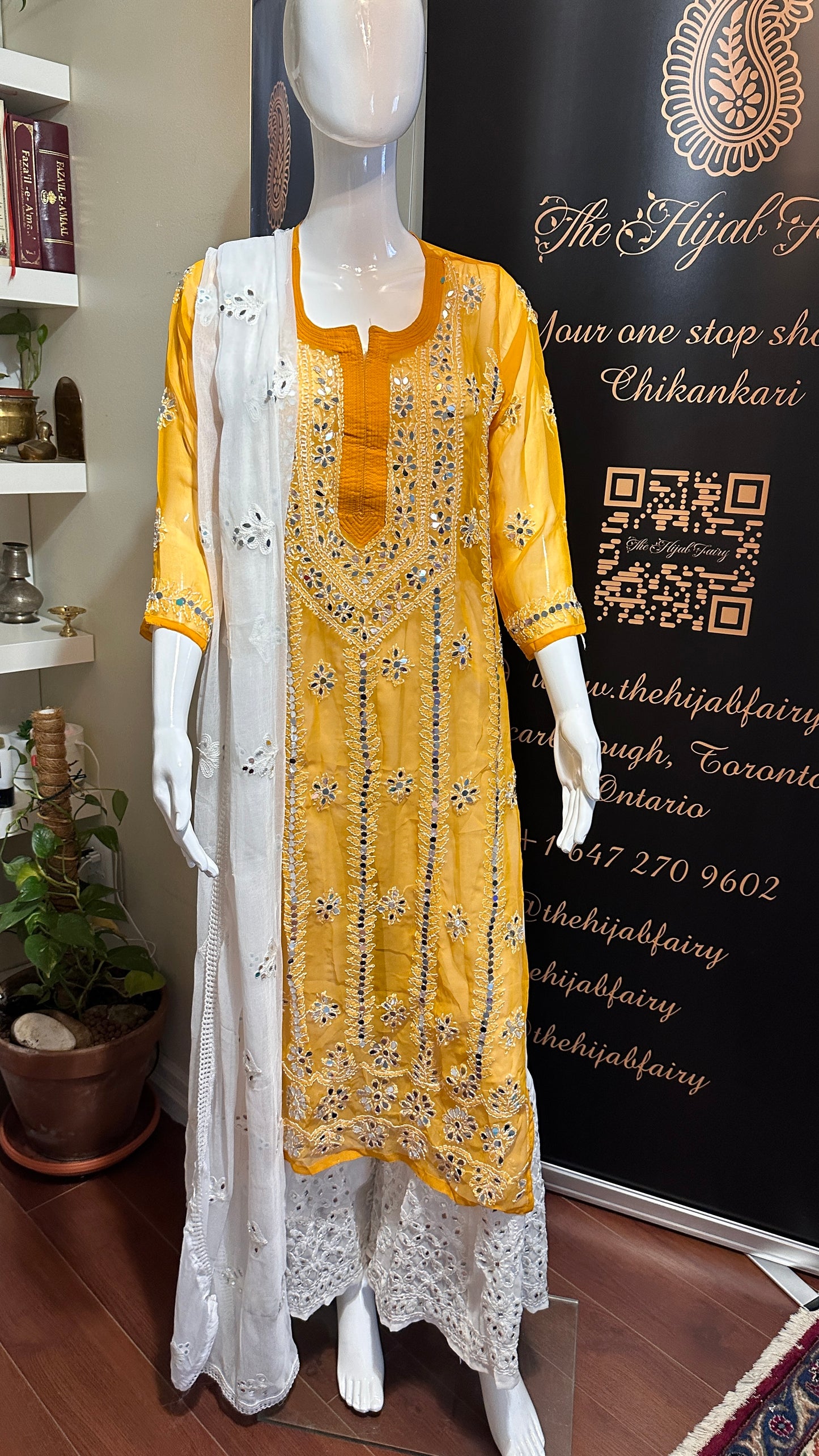 Mustard - Georgette Mirror Kurta