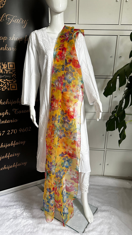 Yellow - Organza Digital Printed Dupatta