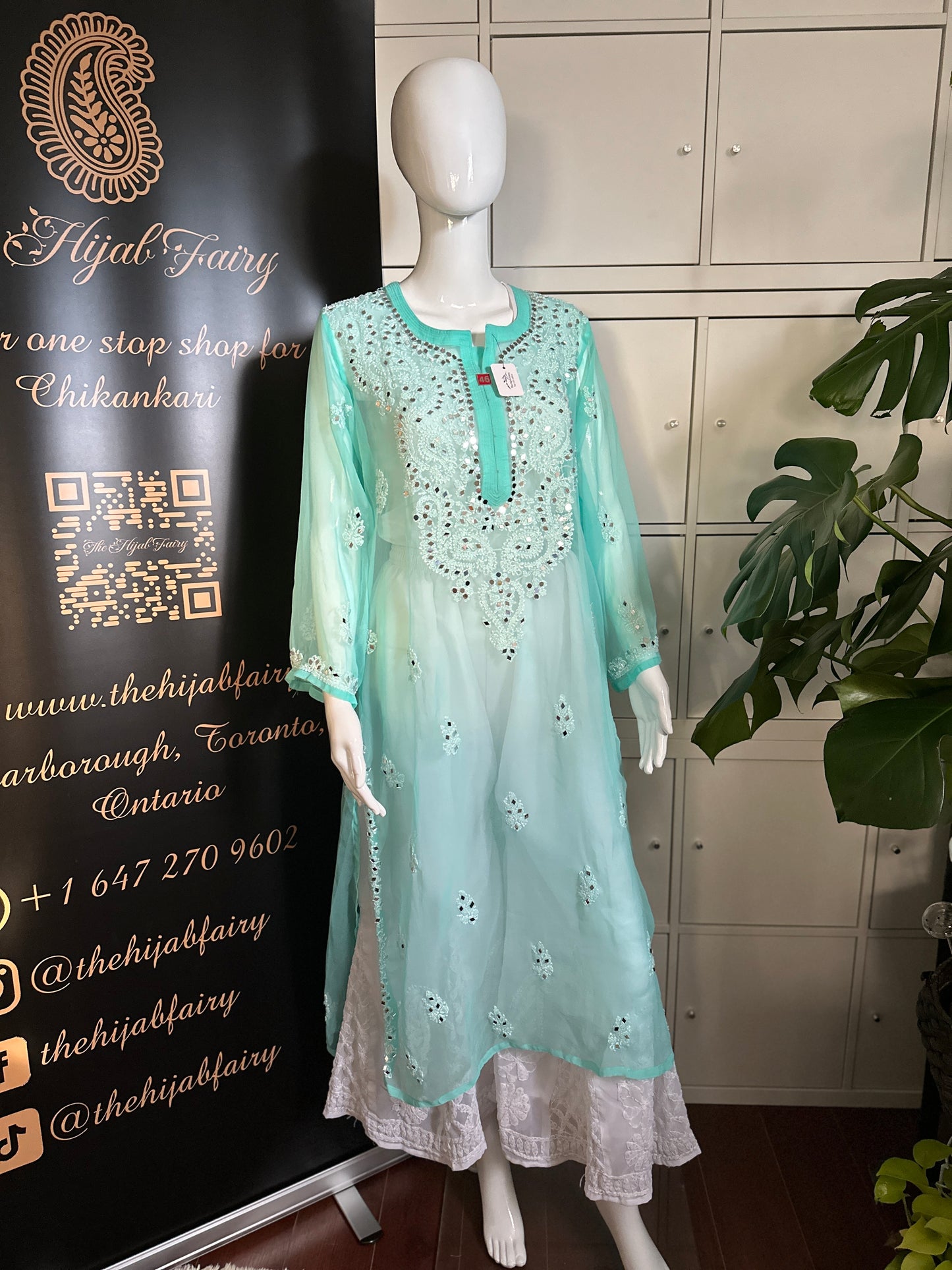 Firozi  - Georgette Mirror Kurta