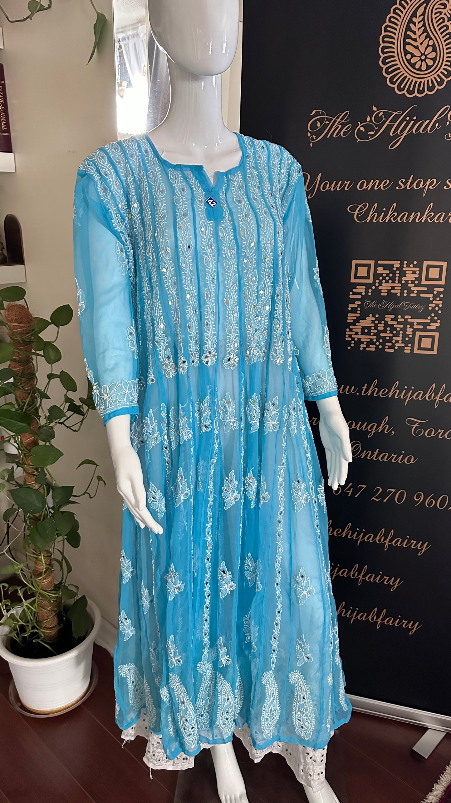 Blue - 56 Kali Georgette Mirror Anarkali