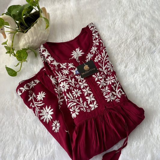 Maroon- Short Modal Chikankari Frock